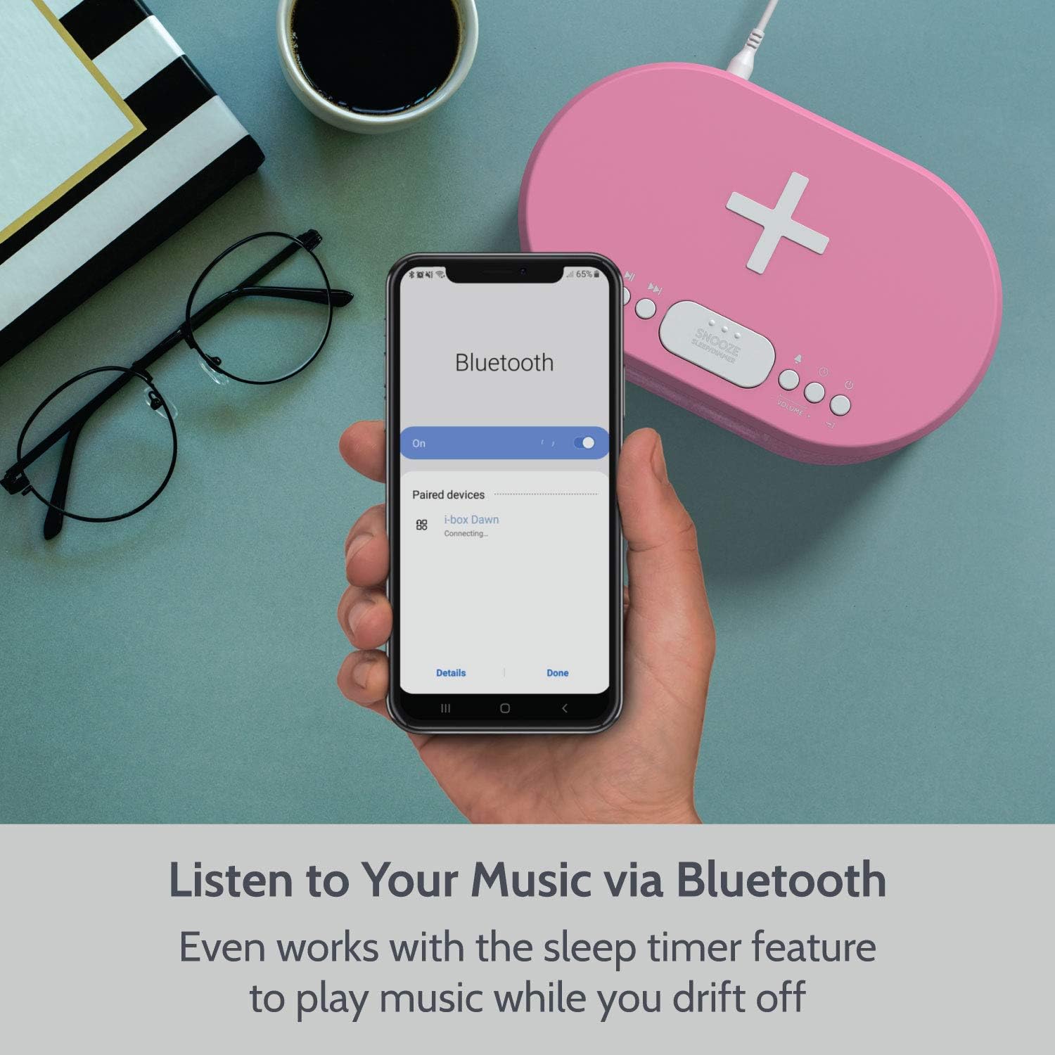 i-box Dawn, Alarm Clock Radio, Alarm Clocks for Bedrooms, FM Radio, Alarm Clock with Wireless Charging, Wireless Speakers with Bluetooth, Digital Alarm Clock, USB Port, Dimmable Night Light (Pink)