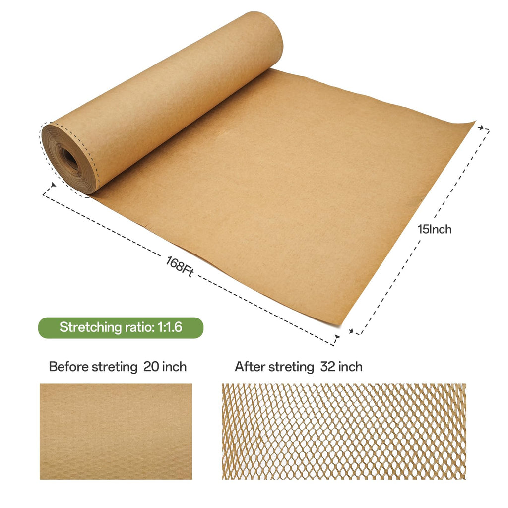 Honeycomb Packing Paper, 12" x 35' Honeycomb Cushioning Wrap Roll for Moving Shipping Packaging Gifts, Recyclable Honeycomb Paper Moving Supplies Bubble Paper Wrapping Protective Roll