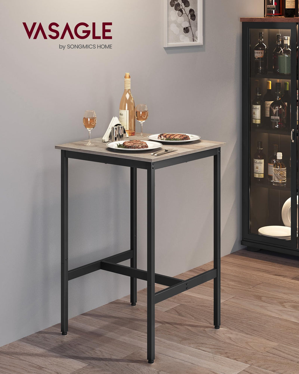 VASAGLE Bar Table, Kitchen Dining Table, High Top Pub Table, Bar Height Cocktail Table for Living Room Party, Sturdy Metal, 15.7 x 39.4 x 35.4 Inches for Narrow Spaces, Ebony Black and Ink Black