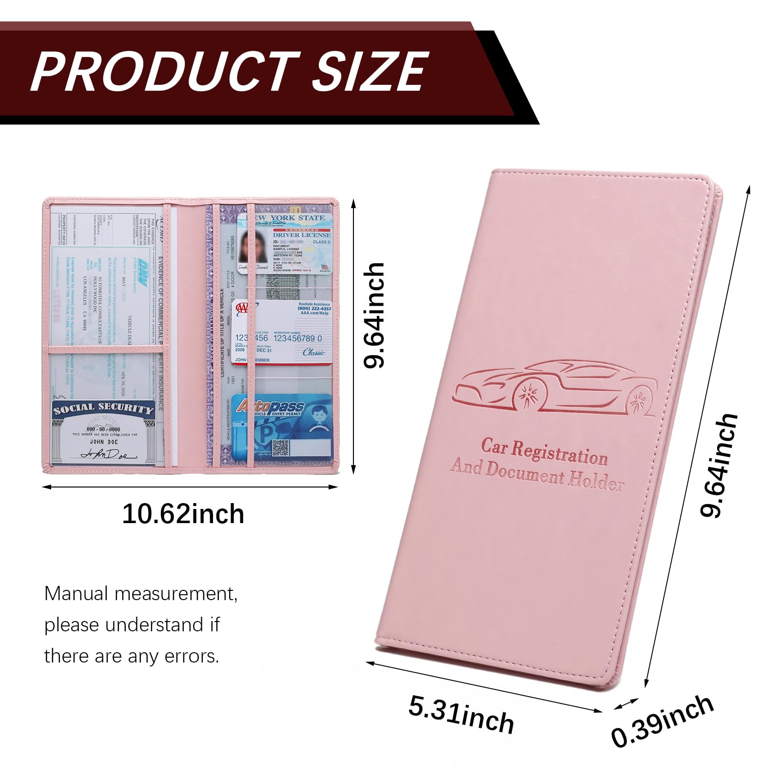 Car Registration and Insurance Card Holder for Women Men, Black Glove Box Paperwork Organizer with Magnetic Buckle for Easy Access and Protect Documents and Various Cards in Vehicle