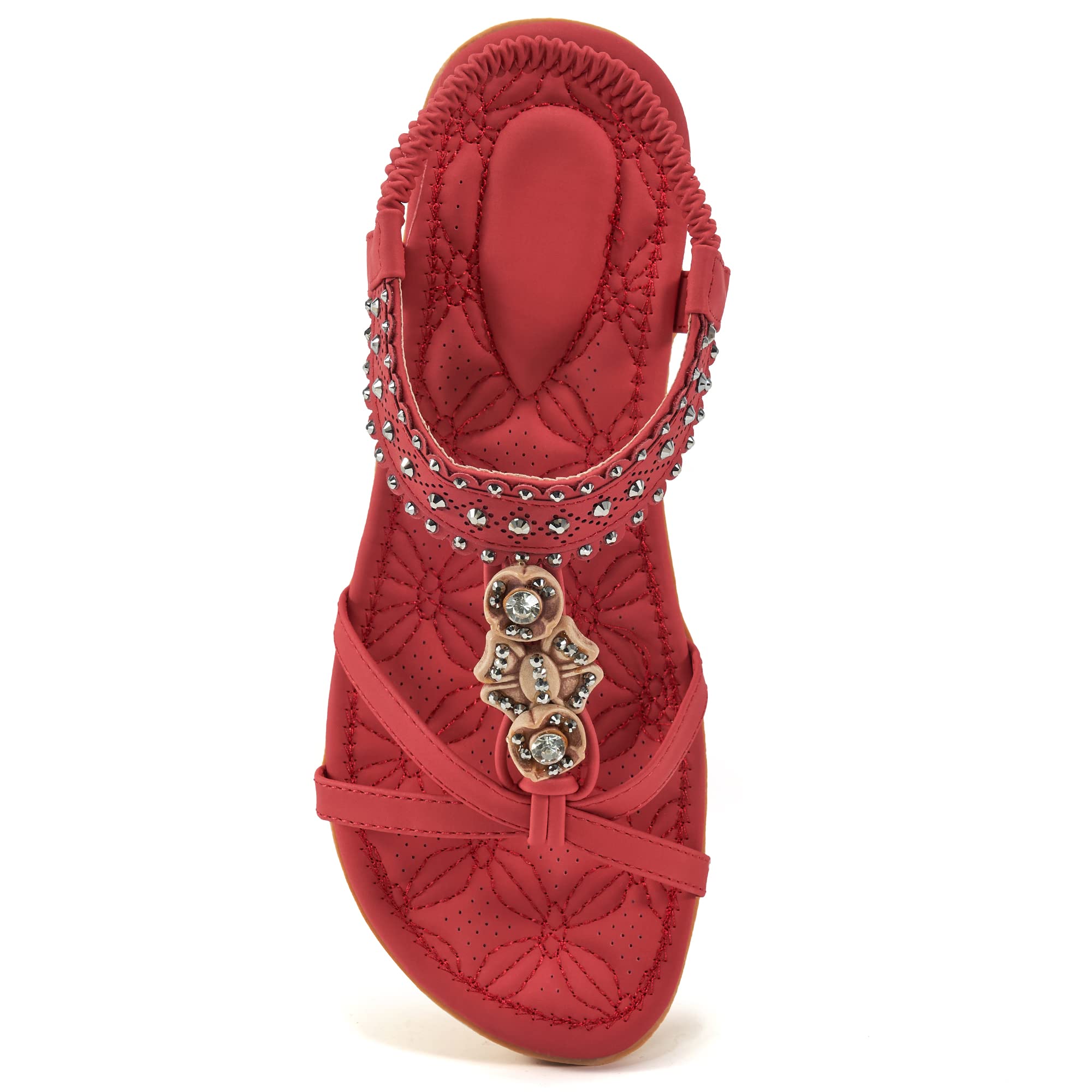 Alicegana Womens Sandals Shoes Comfort Walking with Non Slip on Casual Summer 2026 Shoes Dress Ankle Elastic Jeweled Bohemian Flats Vacation Wedding