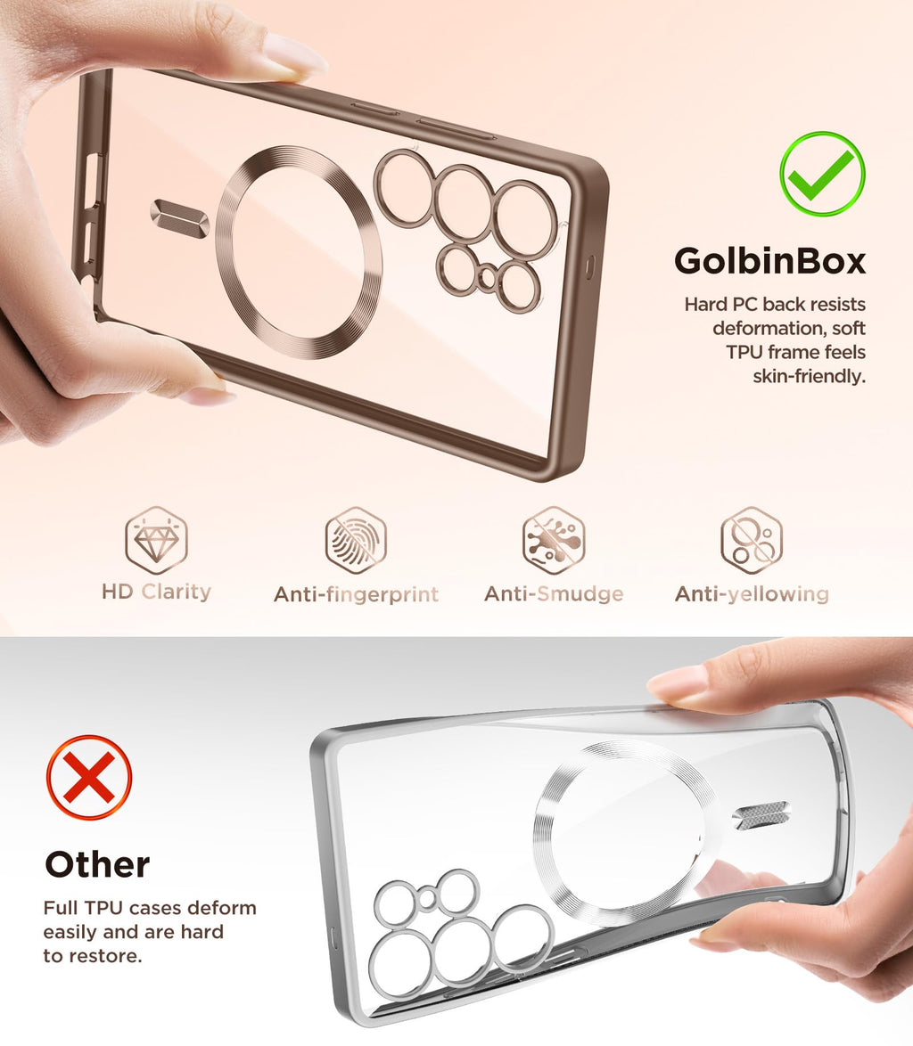 Magnetic Case Compatible with Samsung Galaxy S25 Ultra,Compatible with MagSafe,[Full Camera Protection][Screen Protector] Shockproof Plating Clear Phone Cover for Galaxy S25 Ultra(Black/Clear)