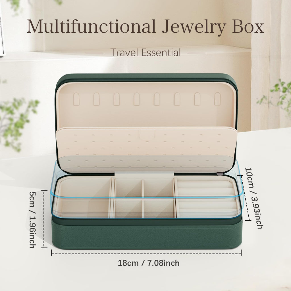 DesignSter Travel Jewelry Box, PU Leather Portable Jewelry Case, Small Jewelry Boxes for Gifts, Travel Jewelry Organizer for Women Rings Earrings Necklaces Bracelets (Avocado Green)