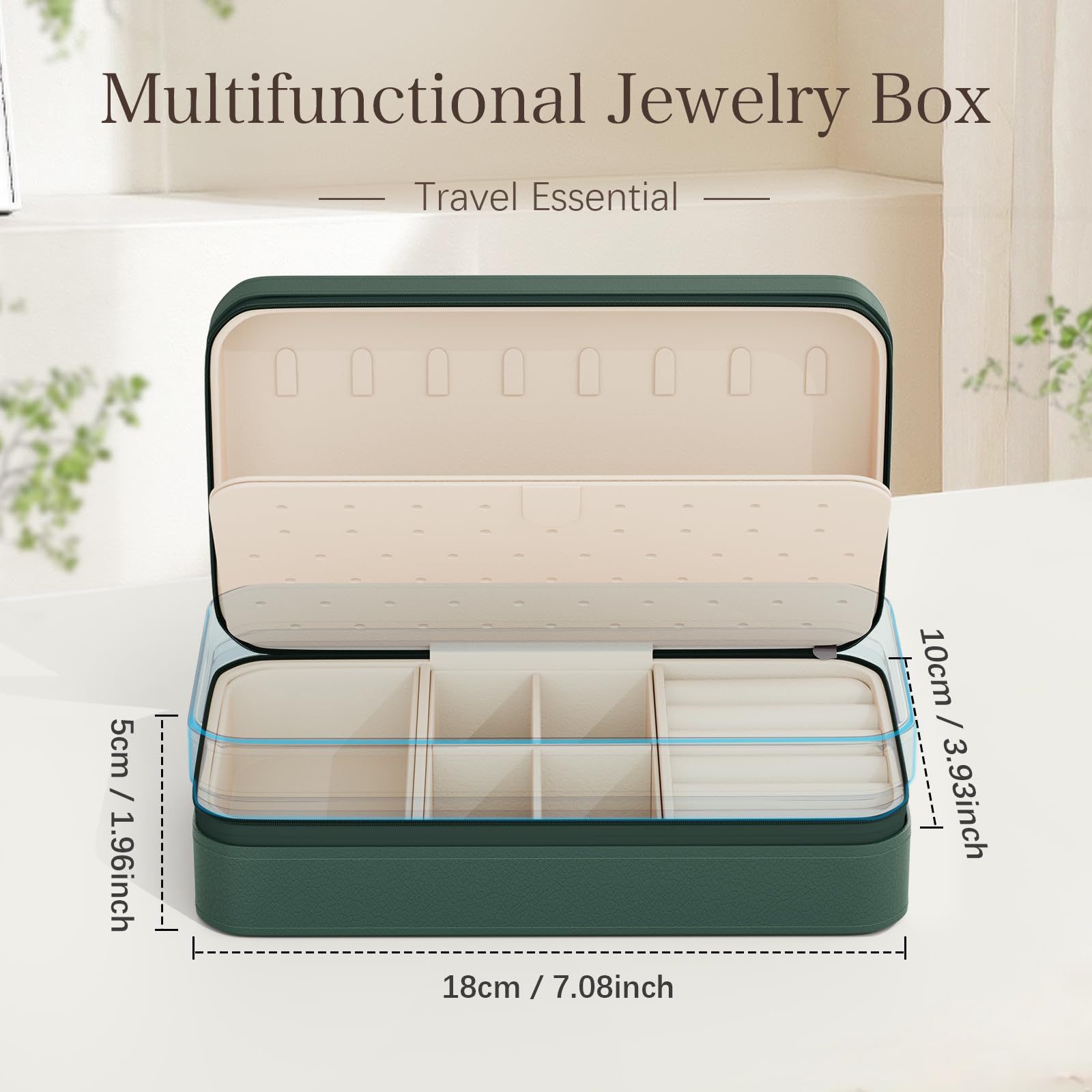 DesignSter Travel Jewelry Box, PU Leather Portable Jewelry Case, Small Jewelry Boxes for Gifts, Travel Jewelry Organizer for Women Rings Earrings Necklaces Bracelets (Avocado Green)