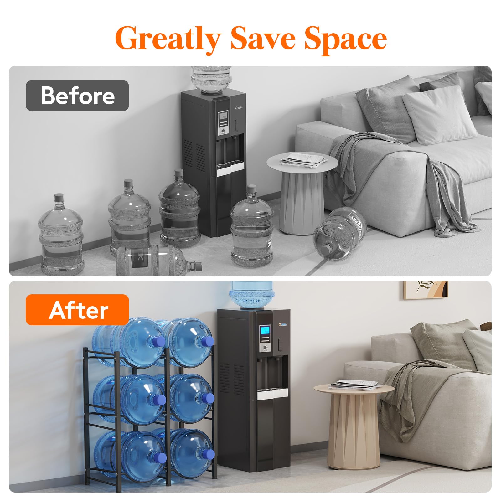 Lifewit 5 Gallon Water Jug Holder, 3 Tier Water Bottle Stand, 3 Slots Heavy Duty Water Dispenser Rack for Gallon Jugs, 126 lb/57 kg Capacity Detachable Water Jug Shelf Organizer for Home/Office Black