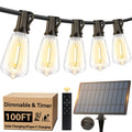 50 FT Solar String Lights for Outside, Solar Powered Outdoor String Lights with 26 Shatterproof Edison Bulbs, Dimmable Patio Lights Waterproof with Remote Timer for Wedding Backyard(Warm White)