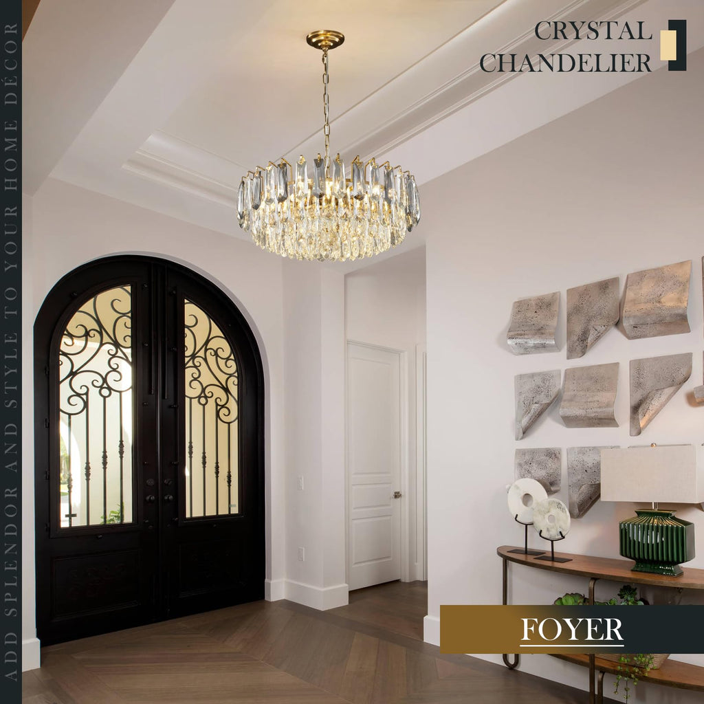 23.6" Modern Crystal Chandelier with Grey Crystal Gold 3-Tier Luxury Pendant Light 12-Light Ceiling Pendant Lighting for Dinning Room Living Room Foyer