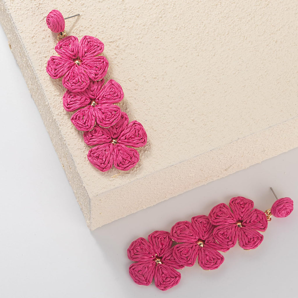Boho Flower Earrings Statement Raffia Dangle Earrings Cute Floral Jewelry Trendy Summer Beach Vacation Outfits for Women