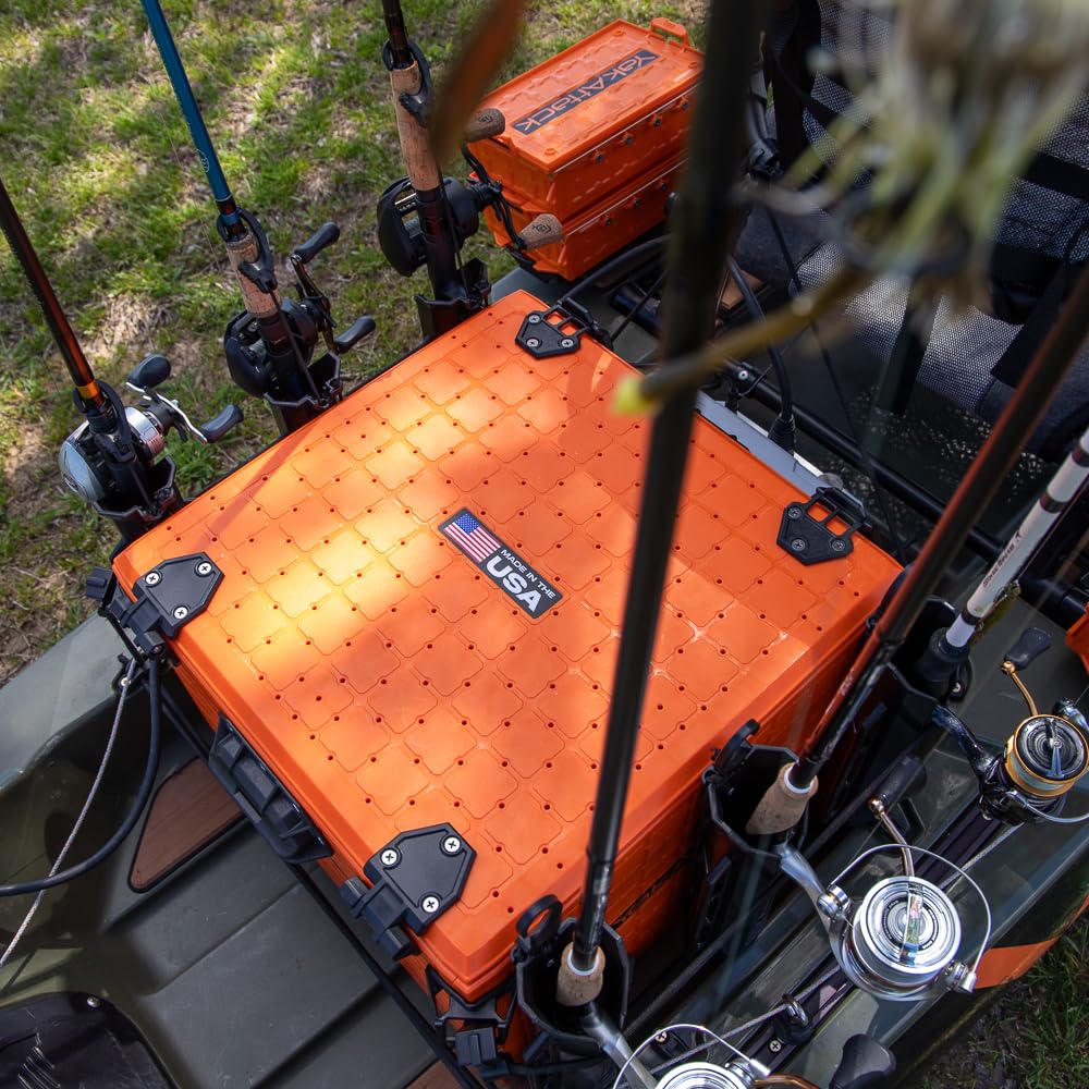 YakAttack BlackPak Pro 13" x 13" Fishing Crate with 3 Rod Holders - Battleship Grey | Compact Tackle Storage Box & Gear Organizer for Kayaks | Lightweight, Durable & Customizable Marine Accessory