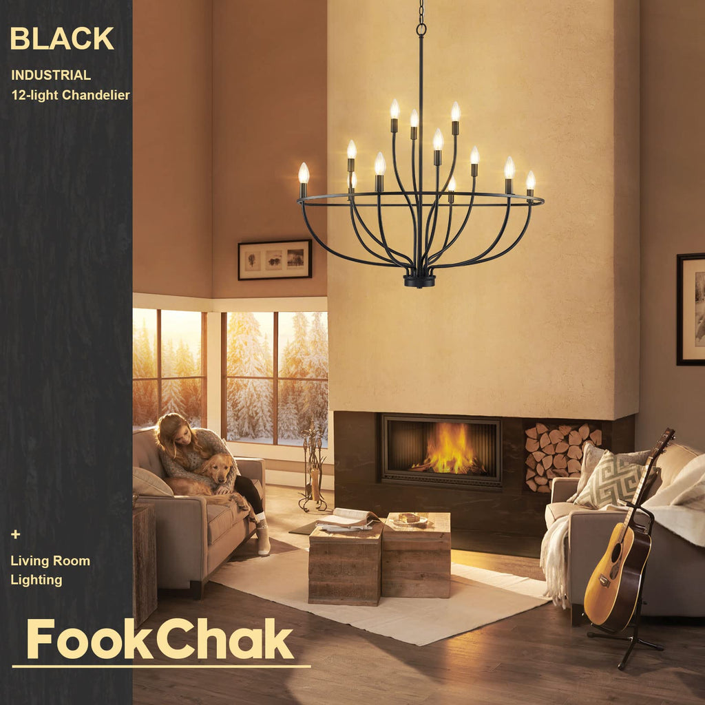 Black Chandelier 6-Light Dining Room Chandelier Kitchen Chandeliers Over Table Round Living Room Chandelier Light Fixture for Bedroom, Kitchen, Foyer