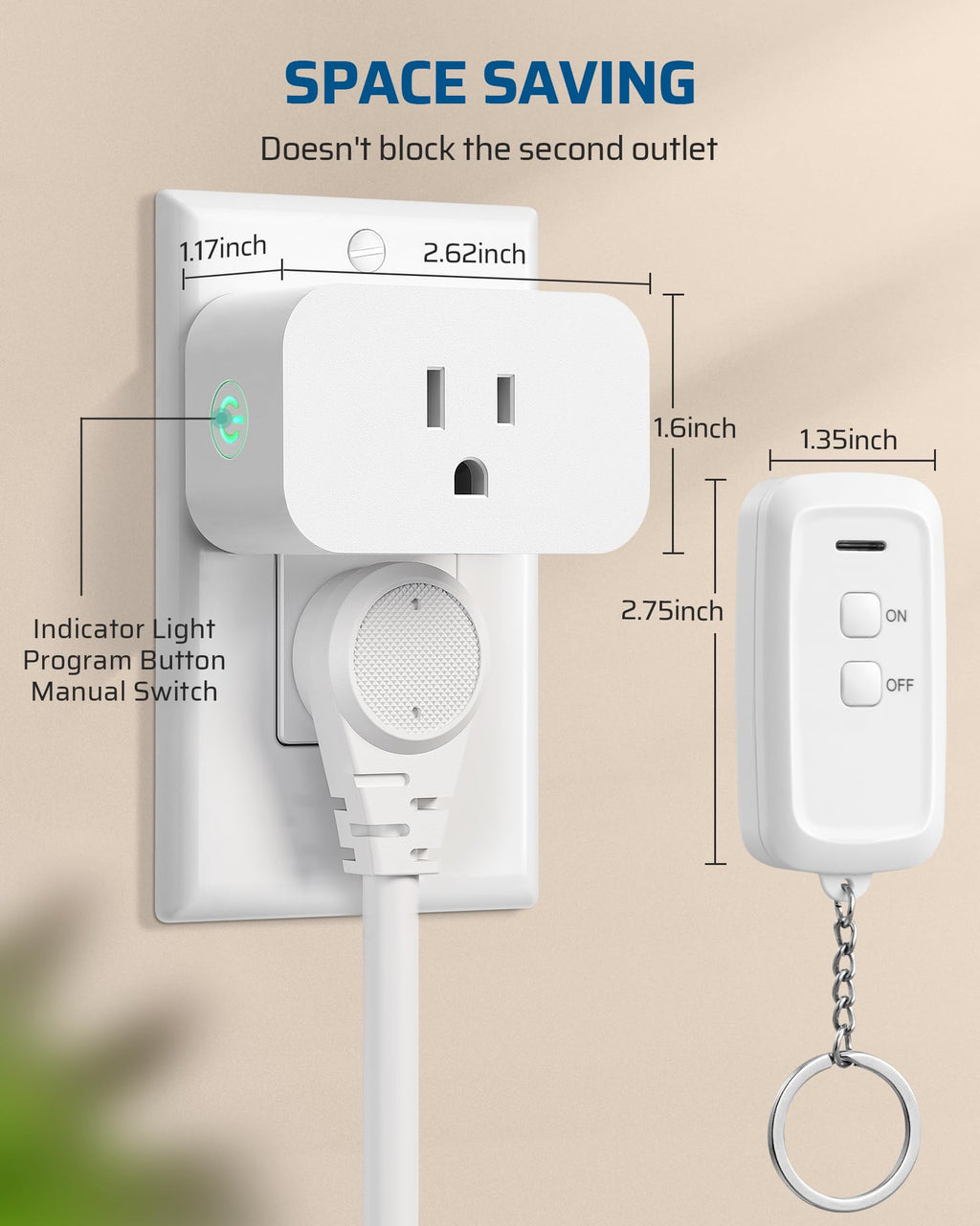 DEWENWILS Indoor Remote Control Outlet, Wireless Remote Light Switch, No Interference Remote Outlet Switch, No Wiring, 15A/1875W, 100ft RF Range, Compact Design, Programmable