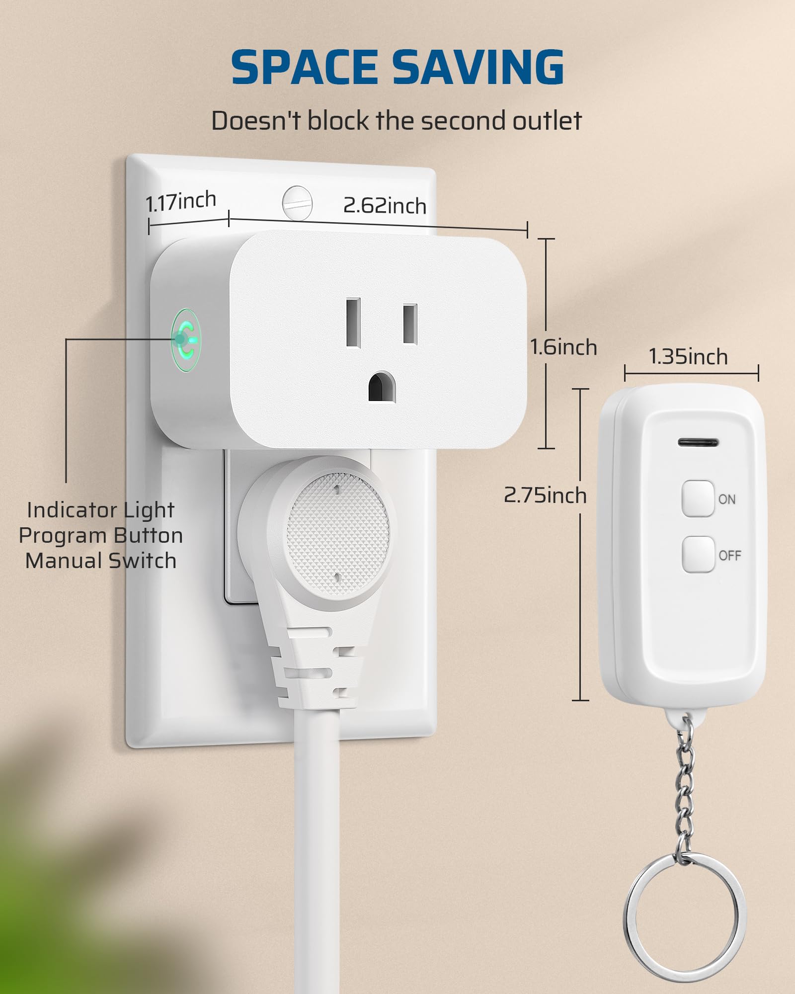 DEWENWILS Indoor Remote Control Outlet, Wireless Remote Light Switch, No Interference Remote Outlet Switch, No Wiring, 15A/1875W, 100ft RF Range, Compact Design, Programmable