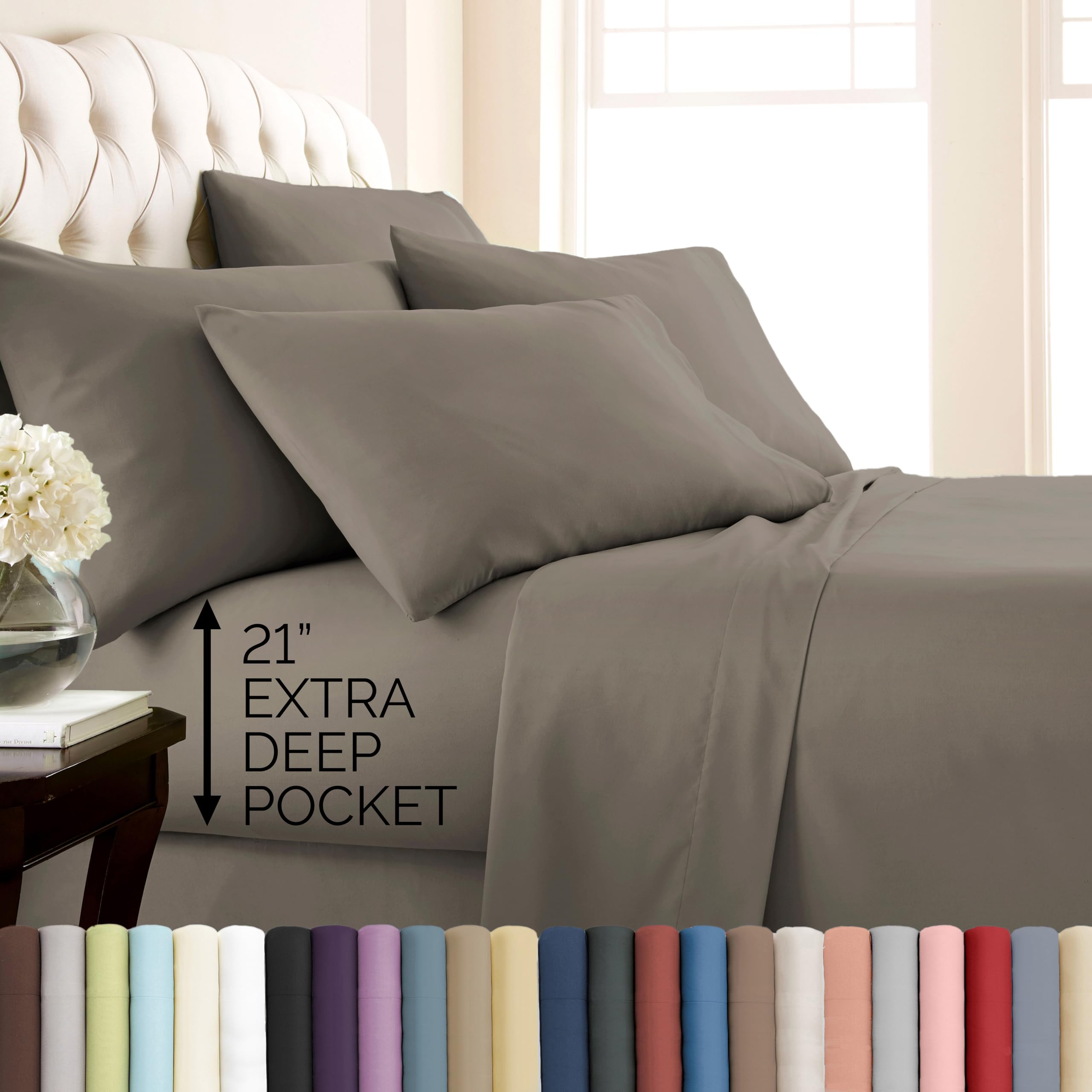 Southshore Fine Living, Inc. 4-Piece, 21-Inch Deep Pocket Twin Sheets Set with Fitted Sheet, Soft Microfiber, Oversized Flat Sheet, 2 Pillow Cases Standard Size, Hotel Collection Twin Bed White Sheets