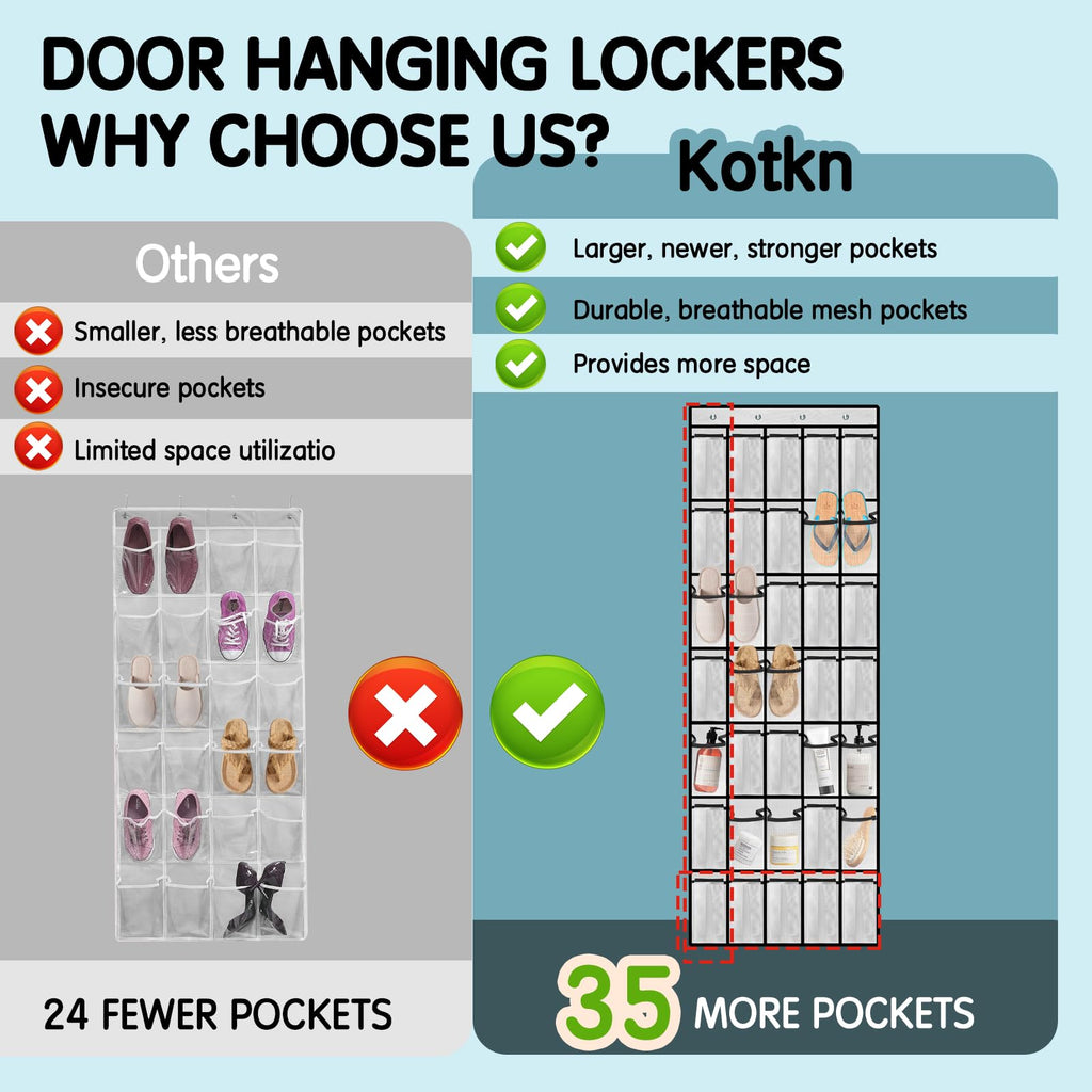 Kotkn 10 Tier Over The Door Organizer - Heavy Duty Hanging Storage Rack with Sturdy Oxford Fabric, Holds 20+ Pairs of Footwear, Boots & Sneakers, Saves 50% Closet Space(Beige)