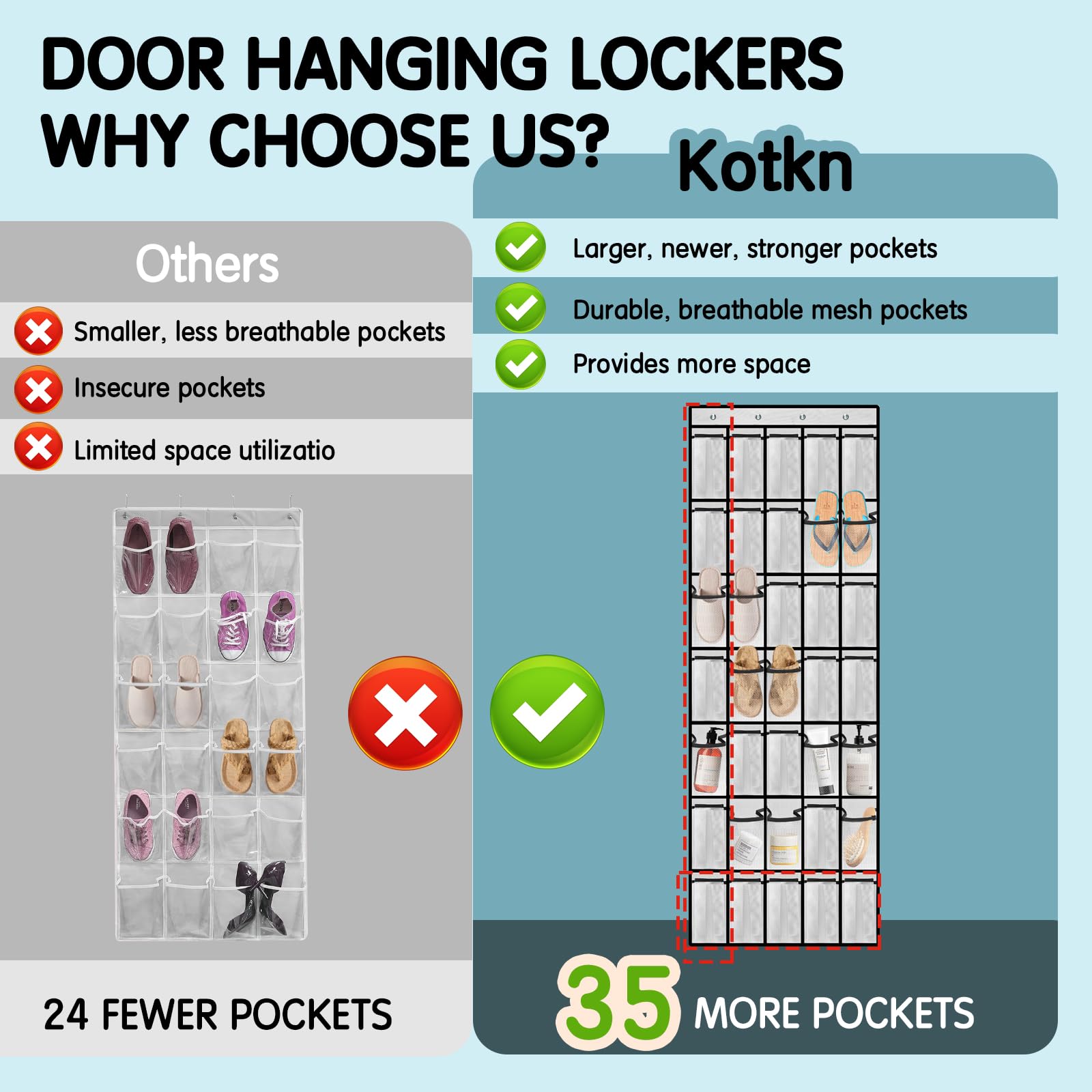 Kotkn 10 Tier Over The Door Organizer - Heavy Duty Hanging Storage Rack with Sturdy Oxford Fabric, Holds 20+ Pairs of Footwear, Boots & Sneakers, Saves 50% Closet Space(Beige)