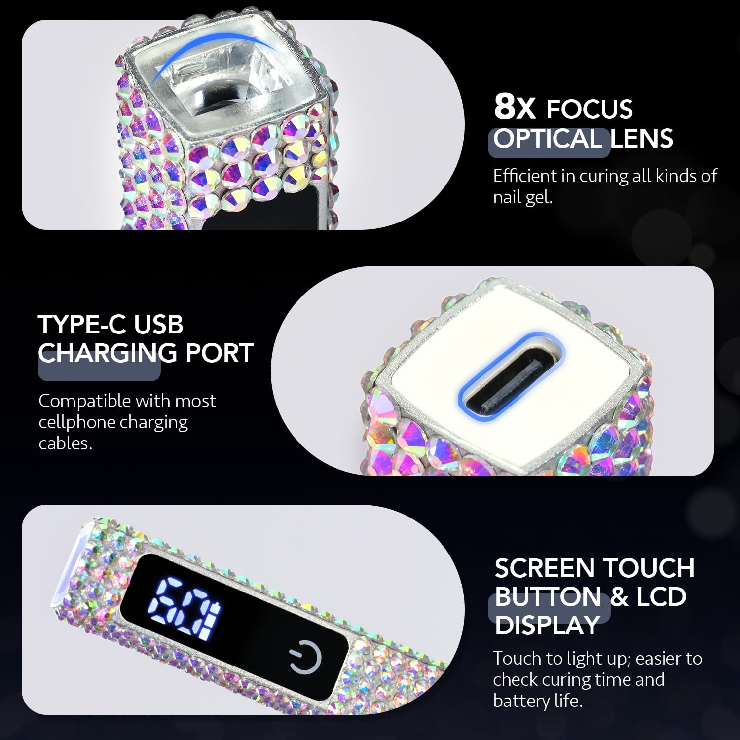 GAOY Handheld UV Light for Gel Nails, Mini Nail Lamp, Portable Cordless Rechargeable, Fast Curing, Diamond Pink