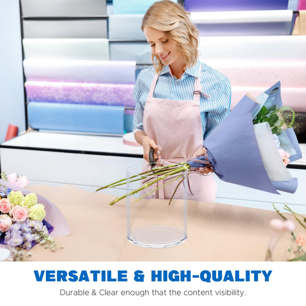 Flower Clear Vase Centerpiece for Home, Wedding Party, Plastic Clear Cylinder Wide for Flowers, Decorative Wide Mouth Vase for Decor (6'' W*8'' H)