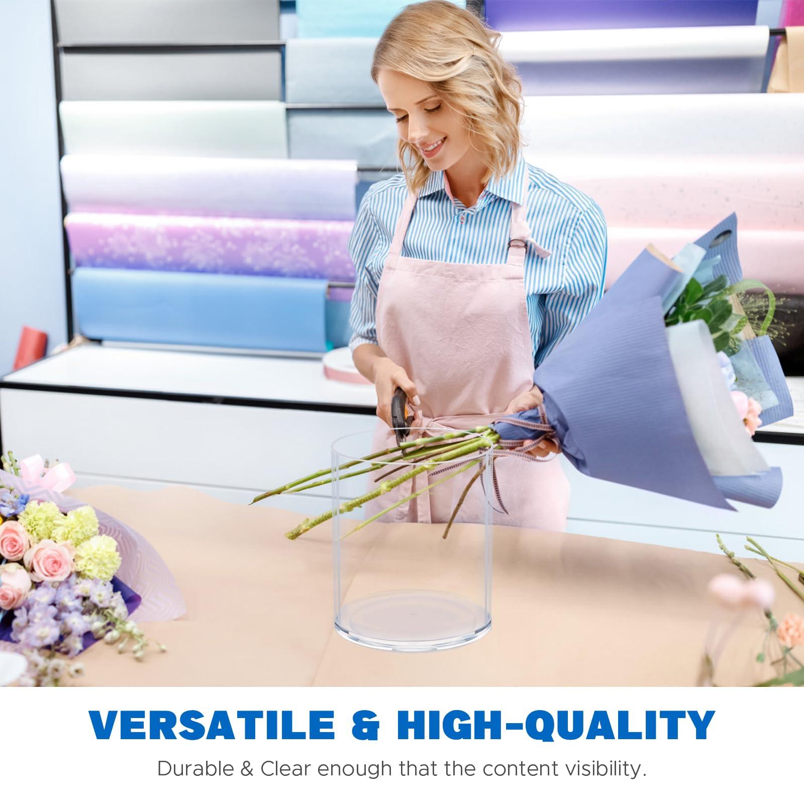 Flower Clear Vase Centerpiece for Home, Wedding Party, Plastic Clear Cylinder Wide for Flowers, Decorative Wide Mouth Vase for Decor (6'' W*8'' H)