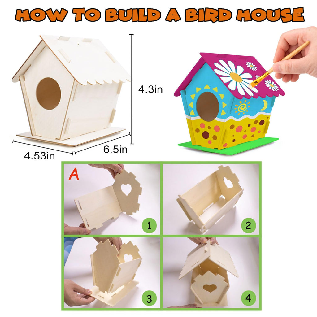 hapray 12 Pack Bird House Kit, DIY Birdhouse Kits, Wooden Crafts Arts for Children to Build and Paint (Includes Paints & Brushes) for Kids Girls Boys Toddlers Halloween Christmas Gift