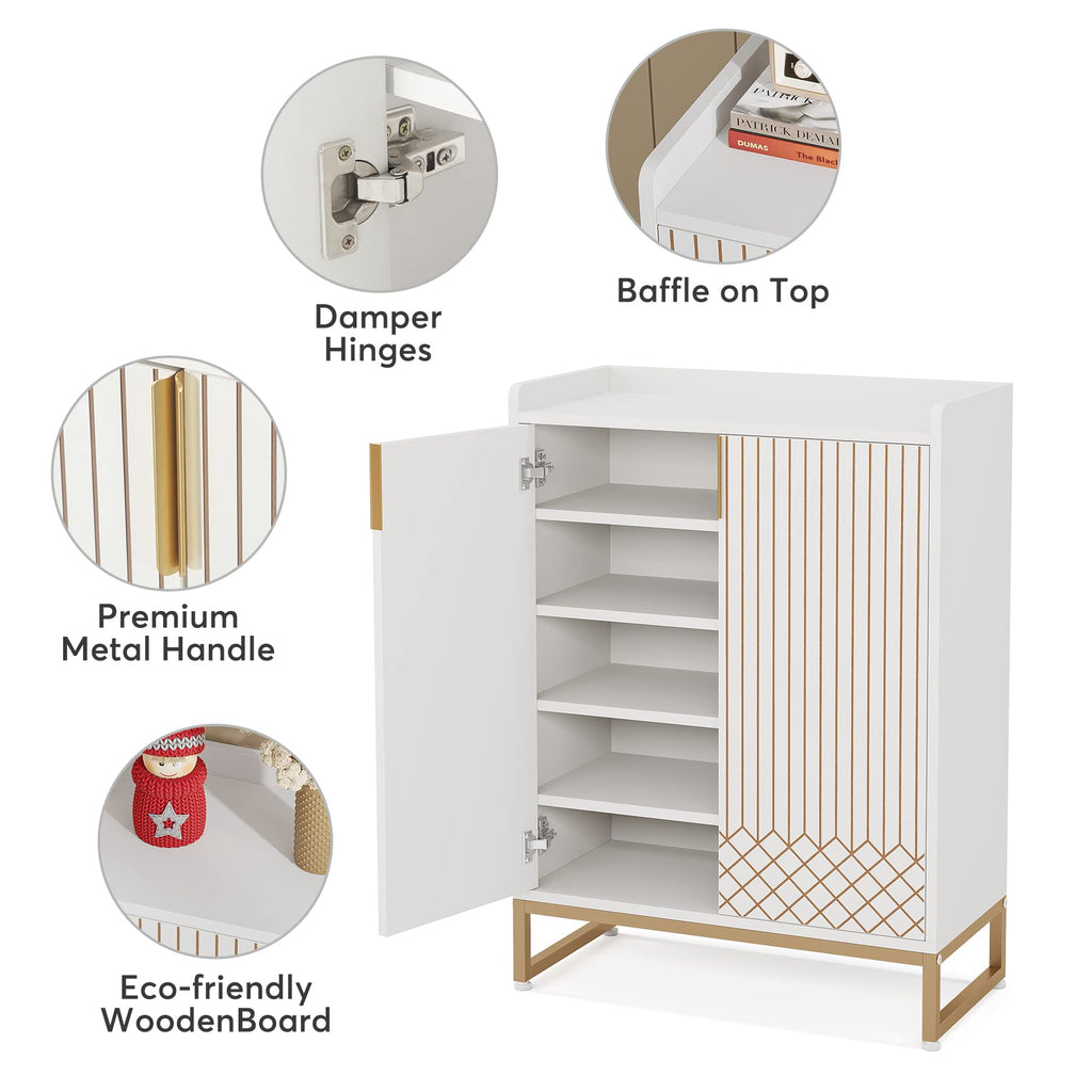 Tribesigns Modern Shoe Cabinet for Entryway, 25 Pairs Shoe Cabinet with Doors, Wood 5-Tier Shoe Organizer, Freestanding Brown Shoe Storage Cabinets with Black Metal Frame for Bedroom Living Room
