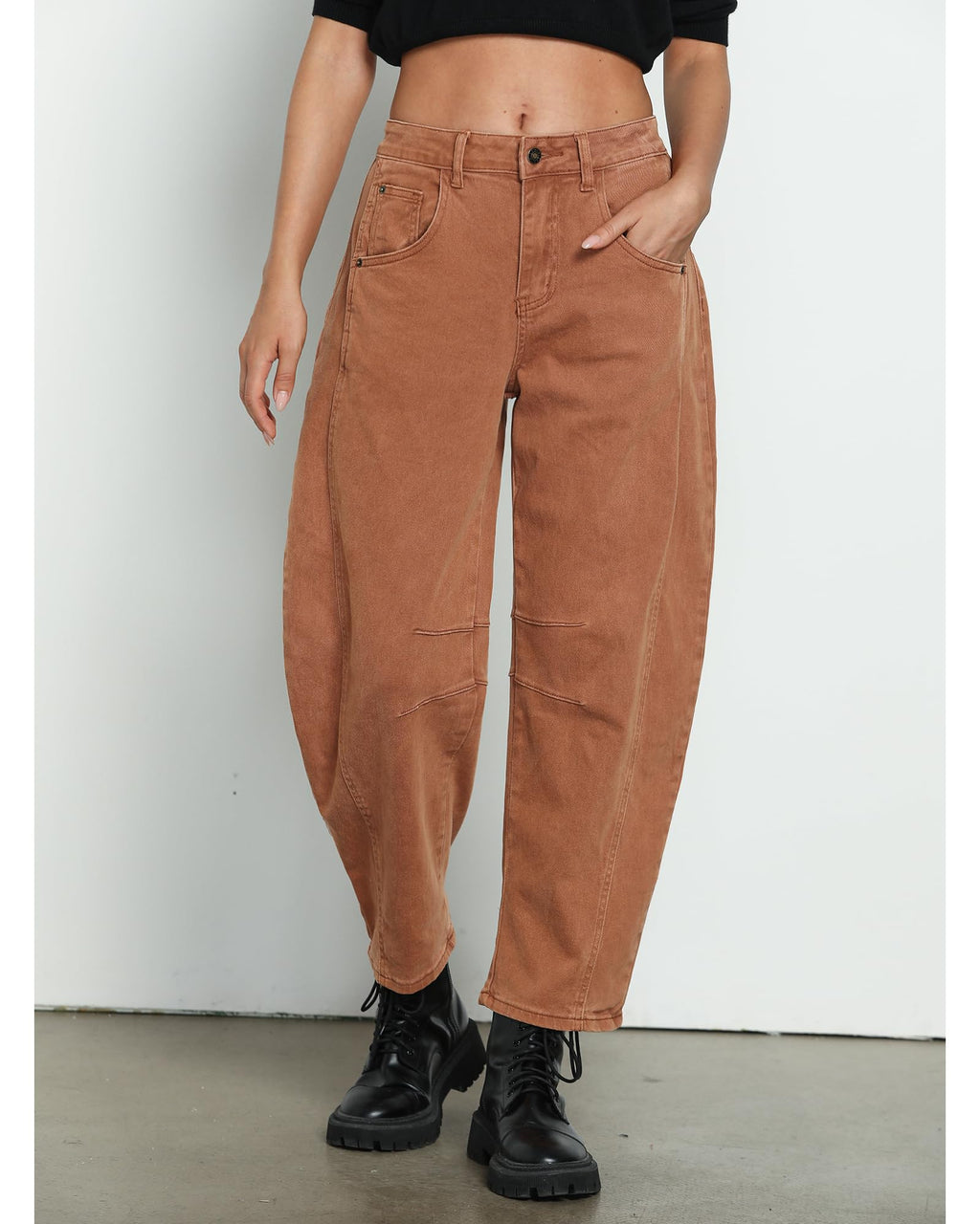 Utyful Barrel Jeans Women Cropped Baggy Trendy High Waisted Distressed Loose Stretch Denim Trouser Jeans with Pockets