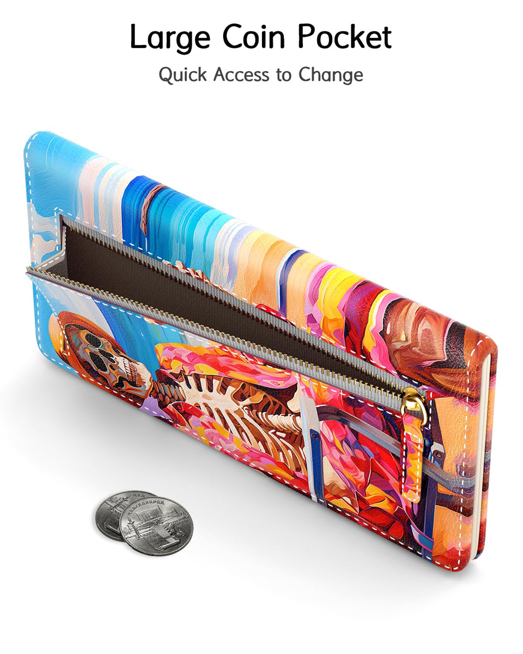 Nipichsha Womens Wallet, RFID Slim Wallets for Women, Thin Ladies Credit Card Holder Purse, Cute Leather Bifold Clutch Billfold with 11 Card Slots & ID Window, Abstract Boho Leaf
