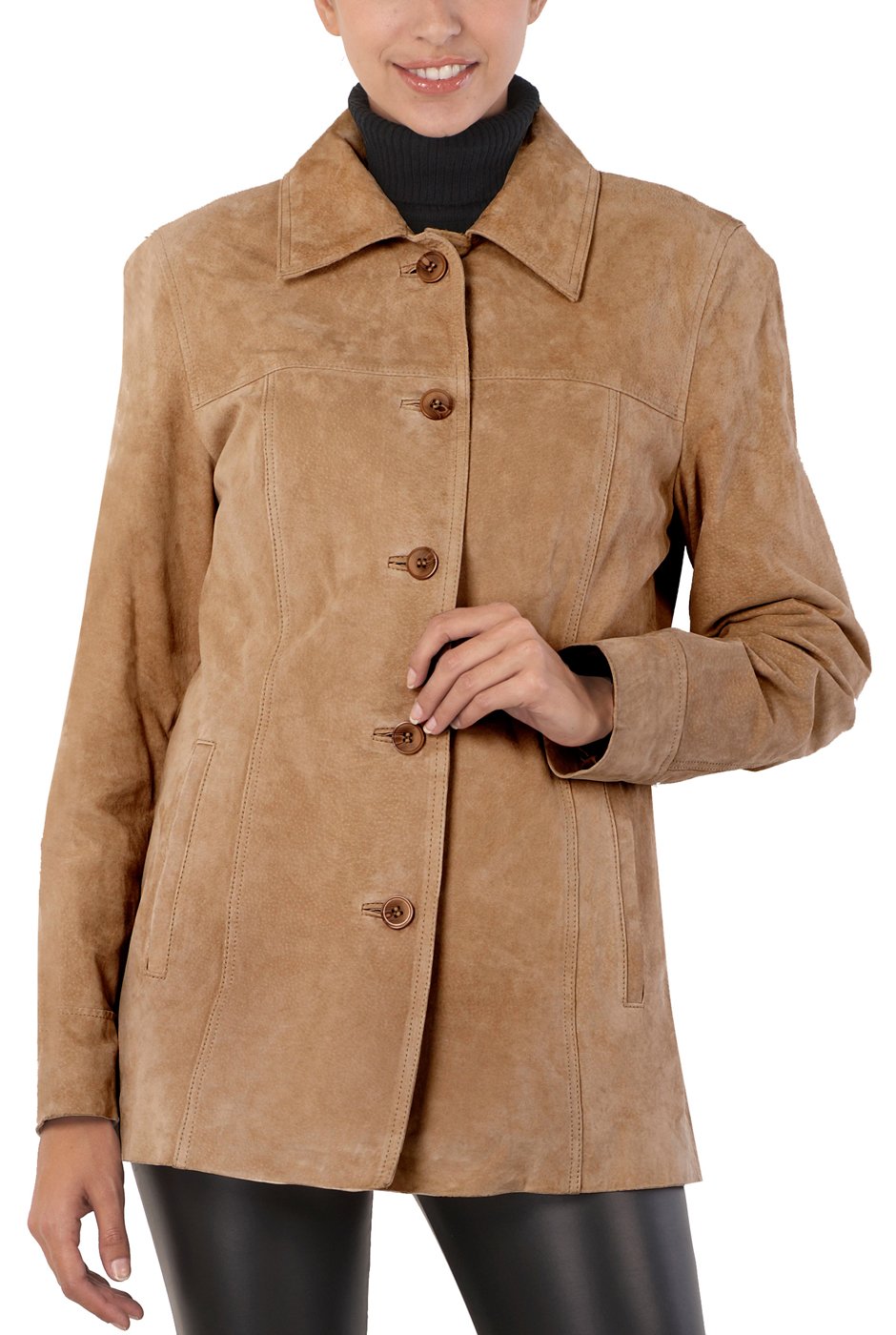 BGSD Women Anna Suede Leather Car Coat (Also available in Plus Size & Petite)