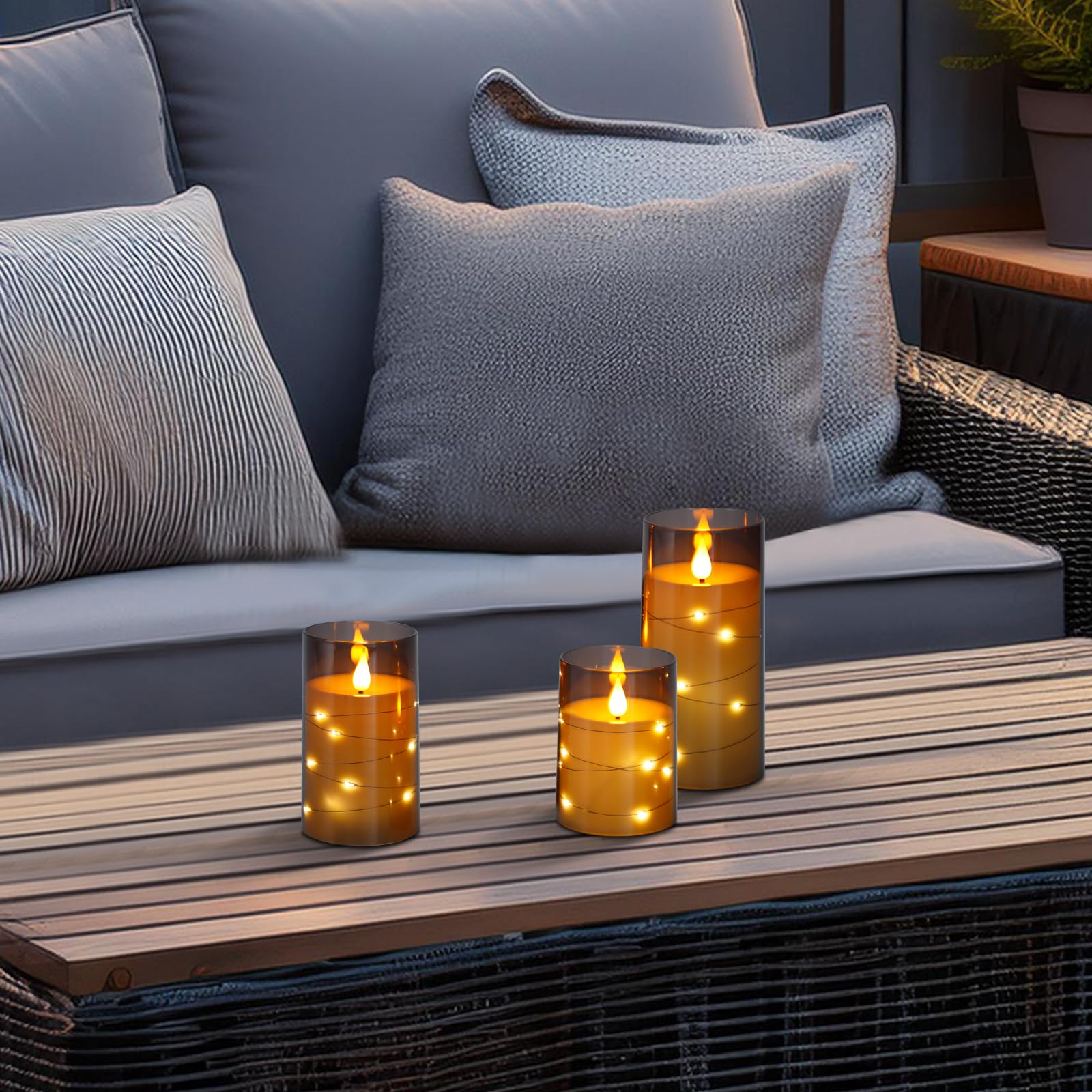 Aignis 12-Pack Waterproof Flameless Candles, 2.2" Slim Plastic Battery Operated LED Pillar Candles with 2 Remotes & Timers, Melt-Proof Fake Electric Candles for Outdoor Patio, Wedding, Home Decor