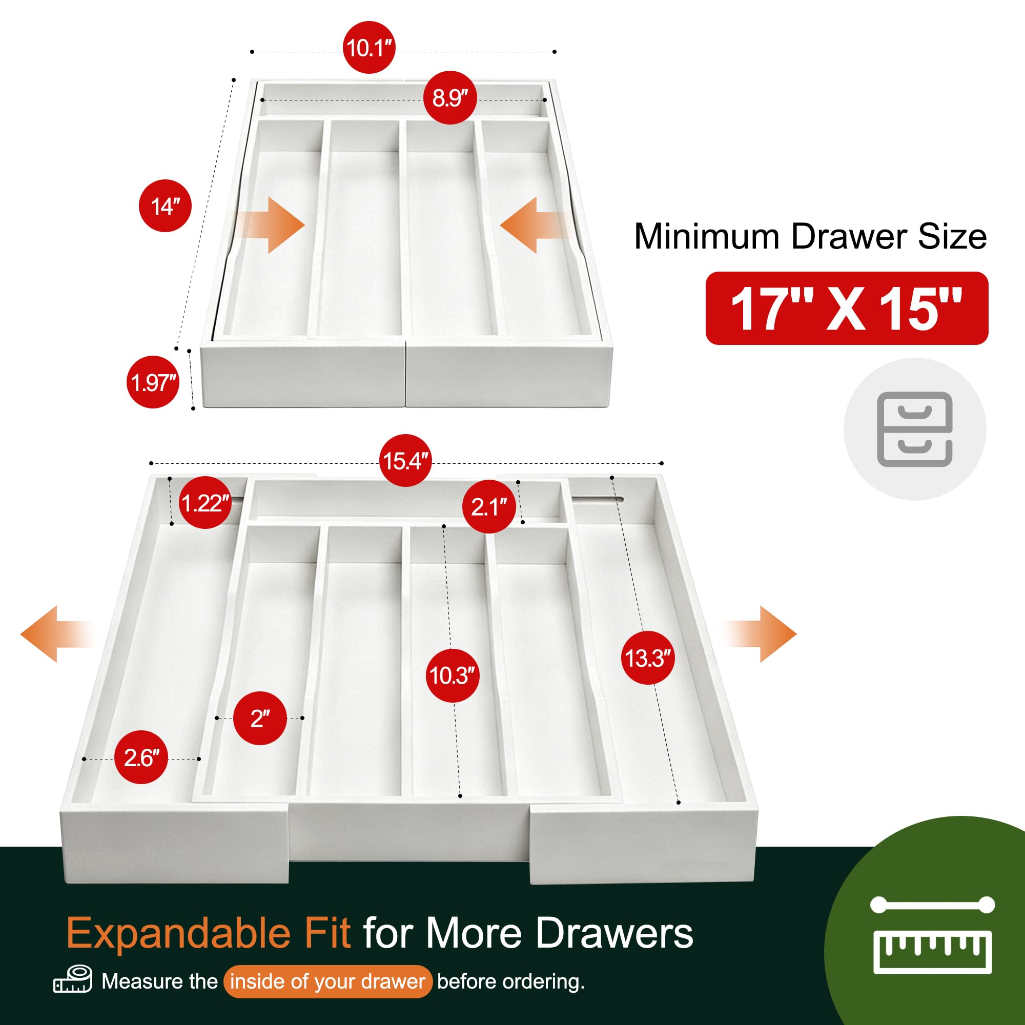 Expandable Acacia Kitchen Drawer Organizer for Cutlery and Utensils, Adjustable Acacia Wood Cutlery Tray in Drawer for Flatware and Silverware in Kitchen