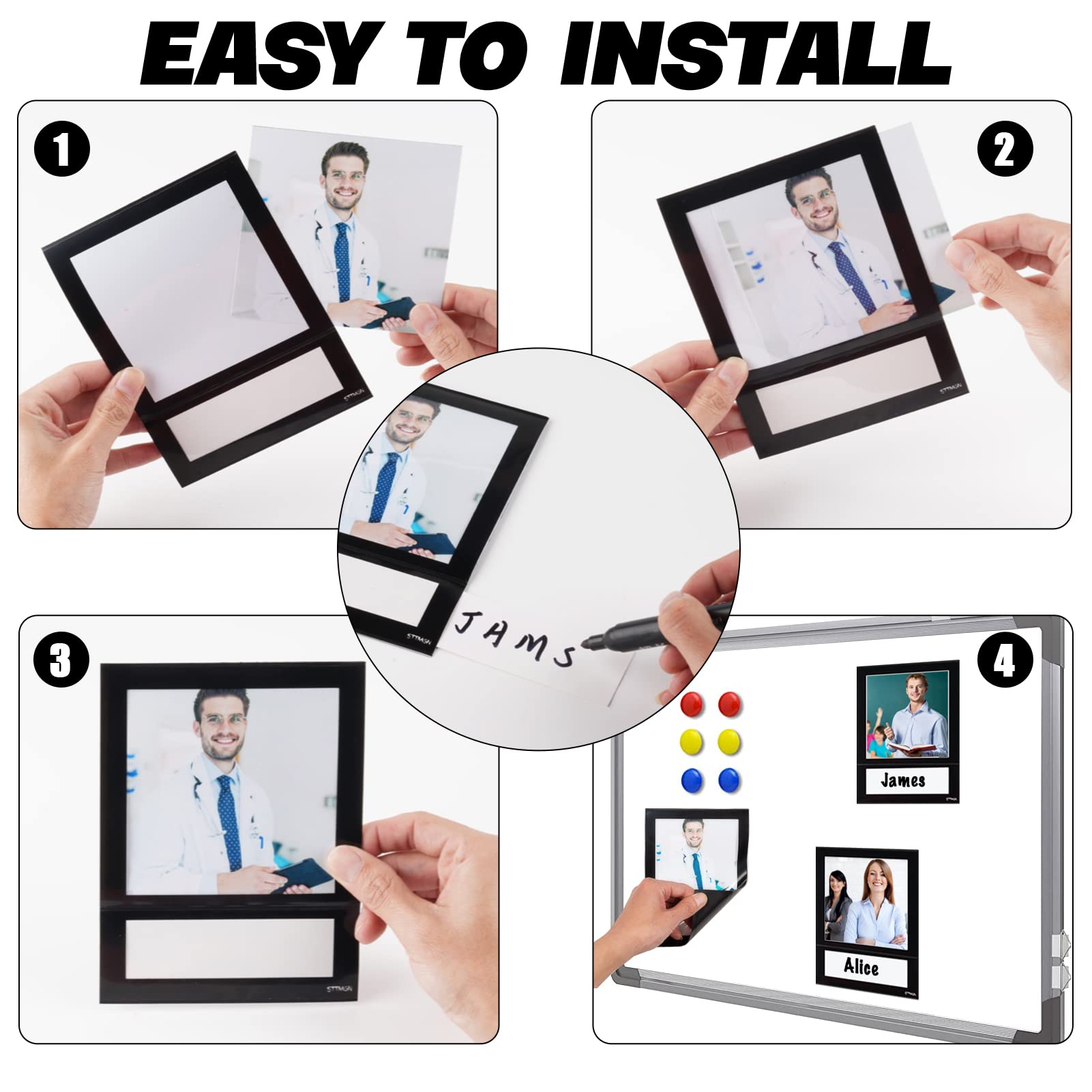 STTMGN Magnetic Picture Frames with Black Border(2.5"X3.5",12 Pack),Mini Wallet Size Magnet Photo Sleeves Pockets/Holder,Decorations for Home/Office/School/Classroom/Party