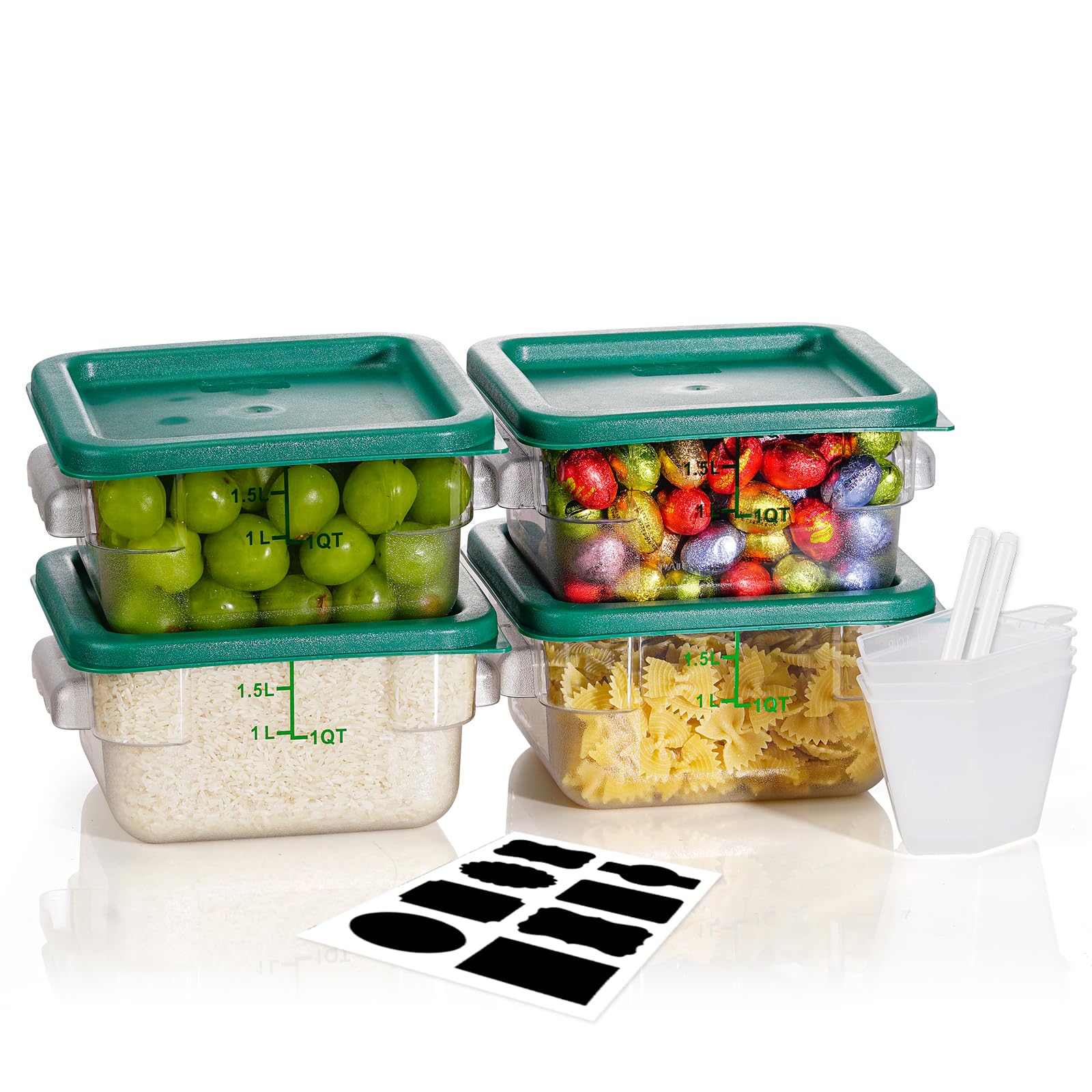 4QT NSF Food Storage Containers: 8 PCS [Food Grade][Hot&Cold Resistant] Commercial Clear Food Storage Containers with Lids for Restaurant Kitchen Proof Dough, Measuring Spoons Included(BPA FREE)