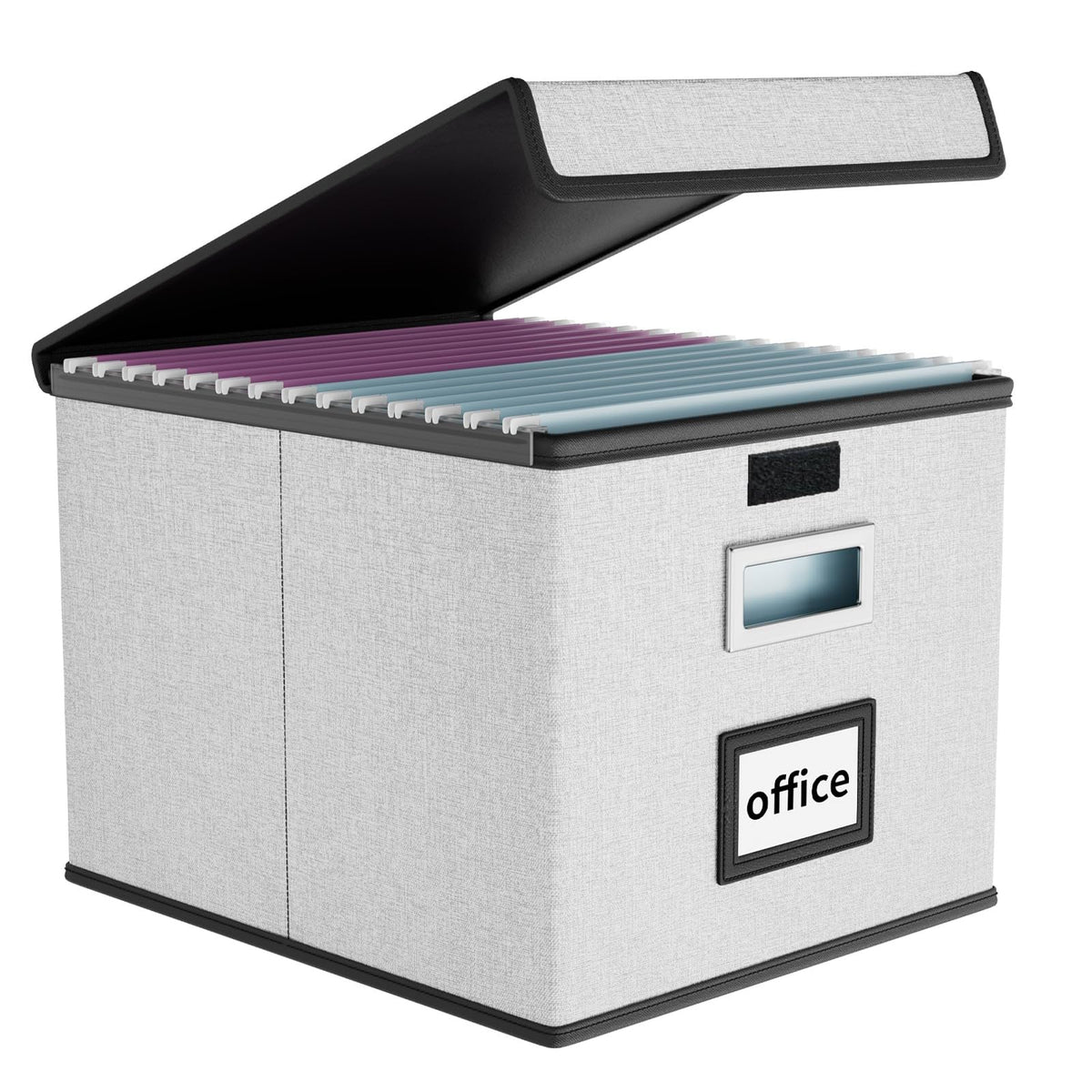 File Organizer Box with Lid, Collapsible Faux Leather Hanging File Folder Box Organizer with Plastic Slides, Decorative Home/Office Filing System Boxes for File and Folders Storage