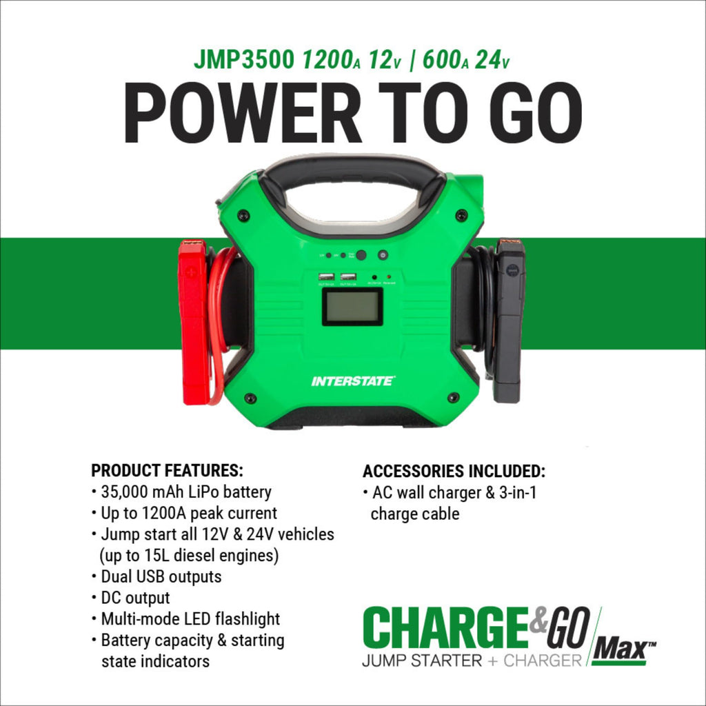Interstate Batteries Jump Starter and Charger 12V 700A (8,000mAh, 8Ah) Portable LED Jumpstart Battery Power Pack for 12 Volt Automotives, USB Electronics (JMP0800)