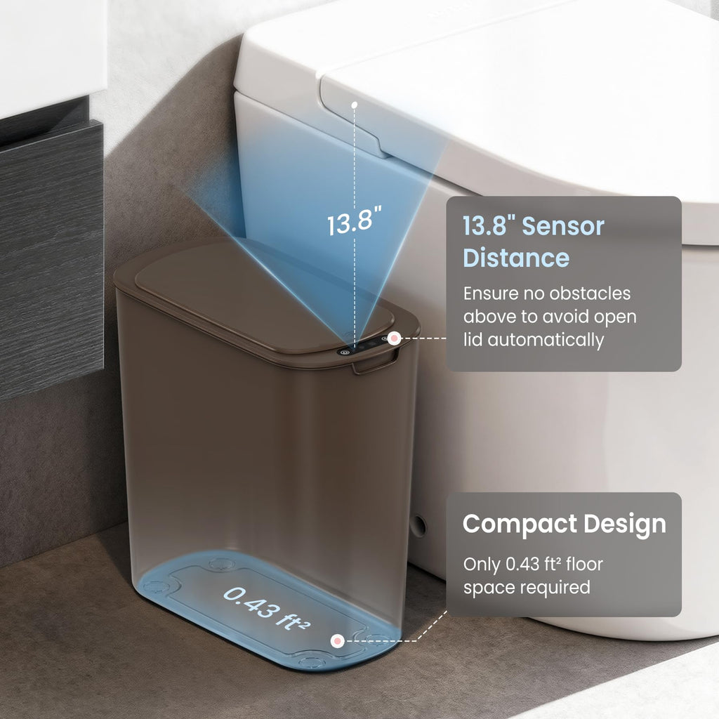 Cesun Automatic Motion Sensor Black Bathroom Trash Can with Lid, 2.6 Gallon Touchless Trash Bin, Smart Plastic Slim Garbage Can Small Wastebasket for Toilet, Office, rv, Bedroom, Living Room