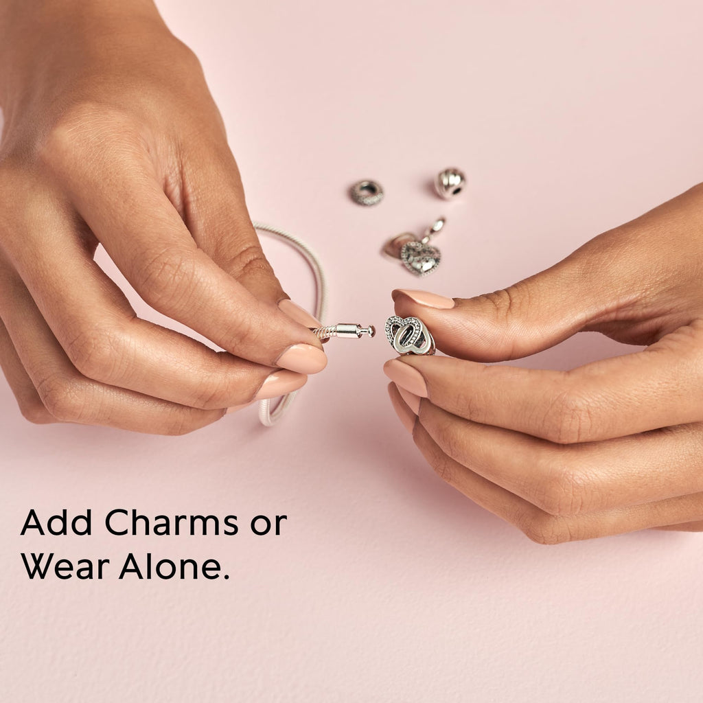 PANDORA Moments Snake Chain Bracelet - Hand-Finished Charm Bracelet - Jewelry for Her with Gift Box - Compatible Moments Charms - Sterling Silver