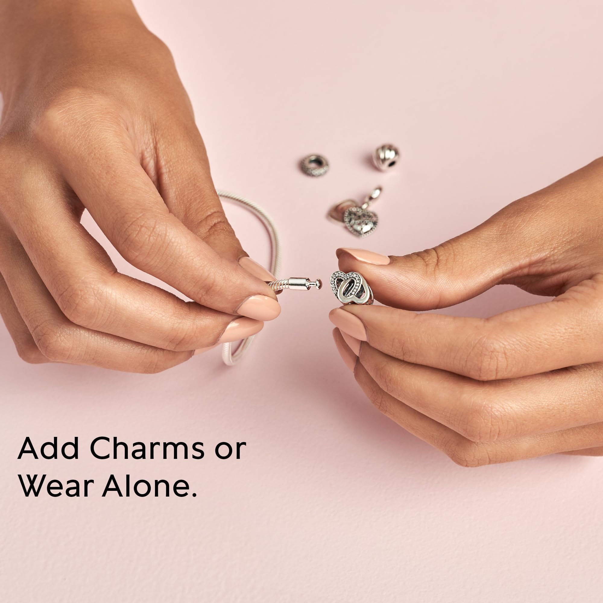 PANDORA Moments Snake Chain Bracelet - Hand-Finished Charm Bracelet - Jewelry for Her with Gift Box - Compatible Moments Charms - Sterling Silver