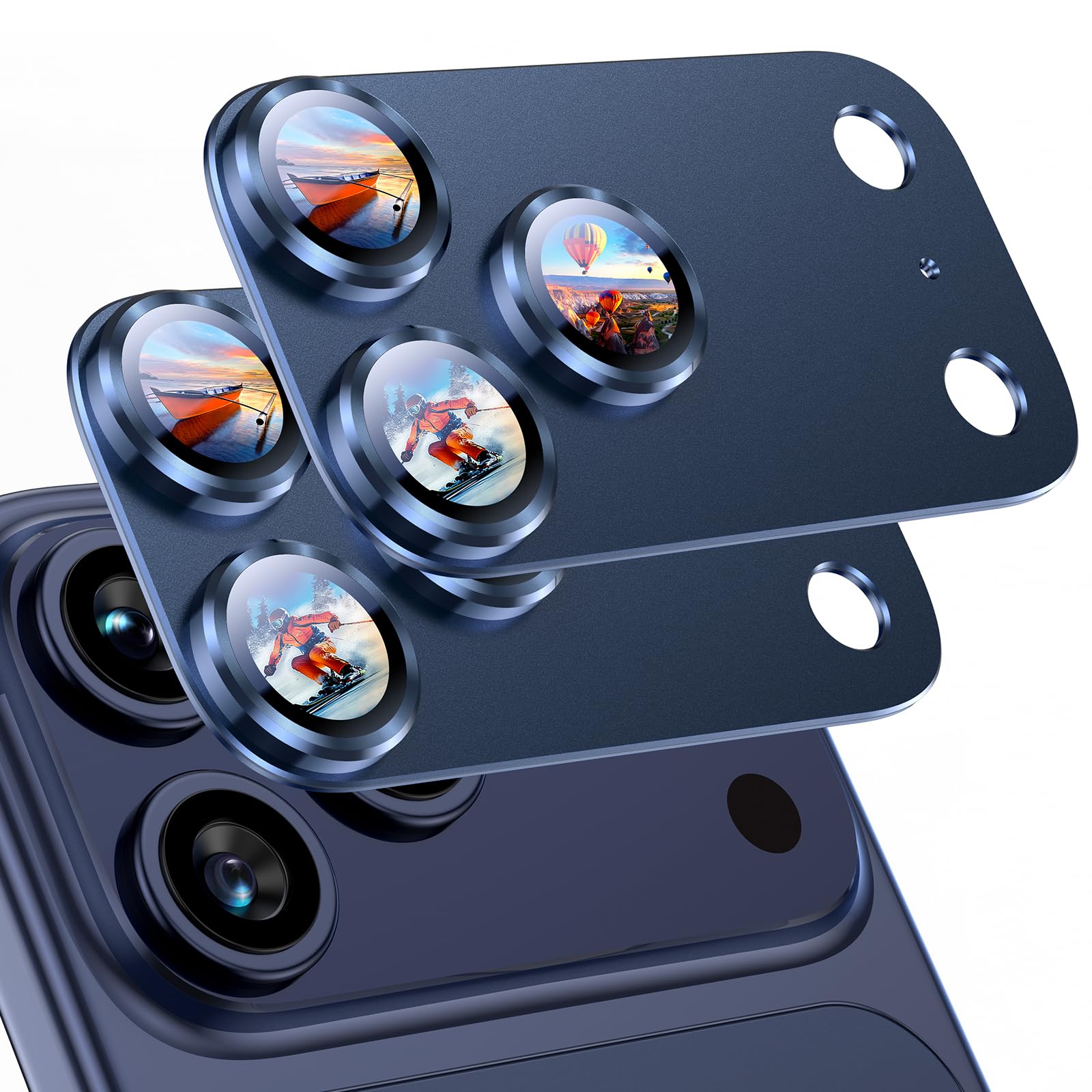 Uyiton Compatible with iPhone 17 Camera Lens Protector - [Not Easy to Break][Strong Adsorption][Case-Friendly] Metal Tempered Glass Rear Camera Screen Cover - Black