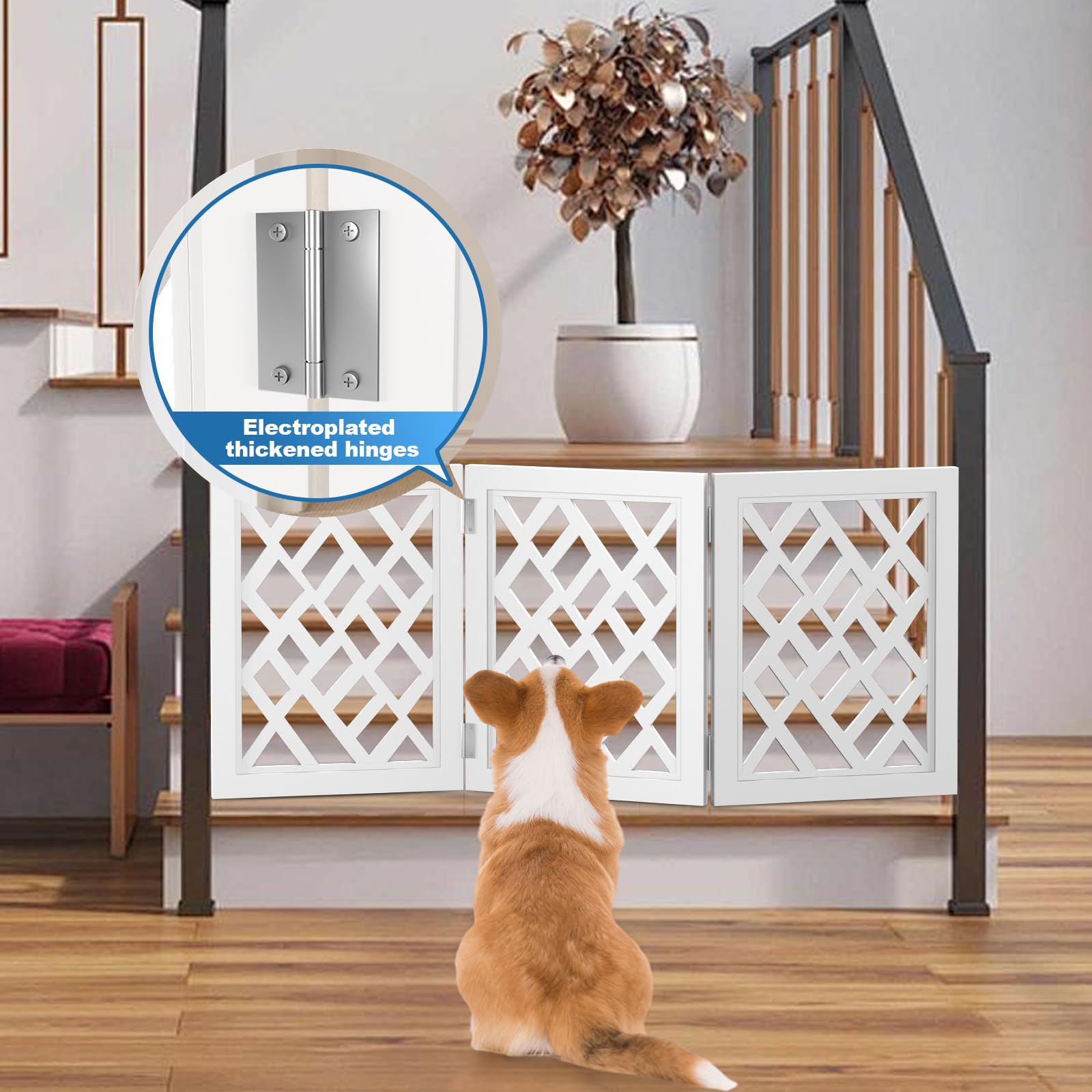 Cut-Out Design 16" Short Dog Gate for Small Dogs, Foldable Retractable Puppy Gate Indoor - Freestanding Lightweight Pet Barrier for Doorways, Stairs, Hallways (Extends to 35", White)