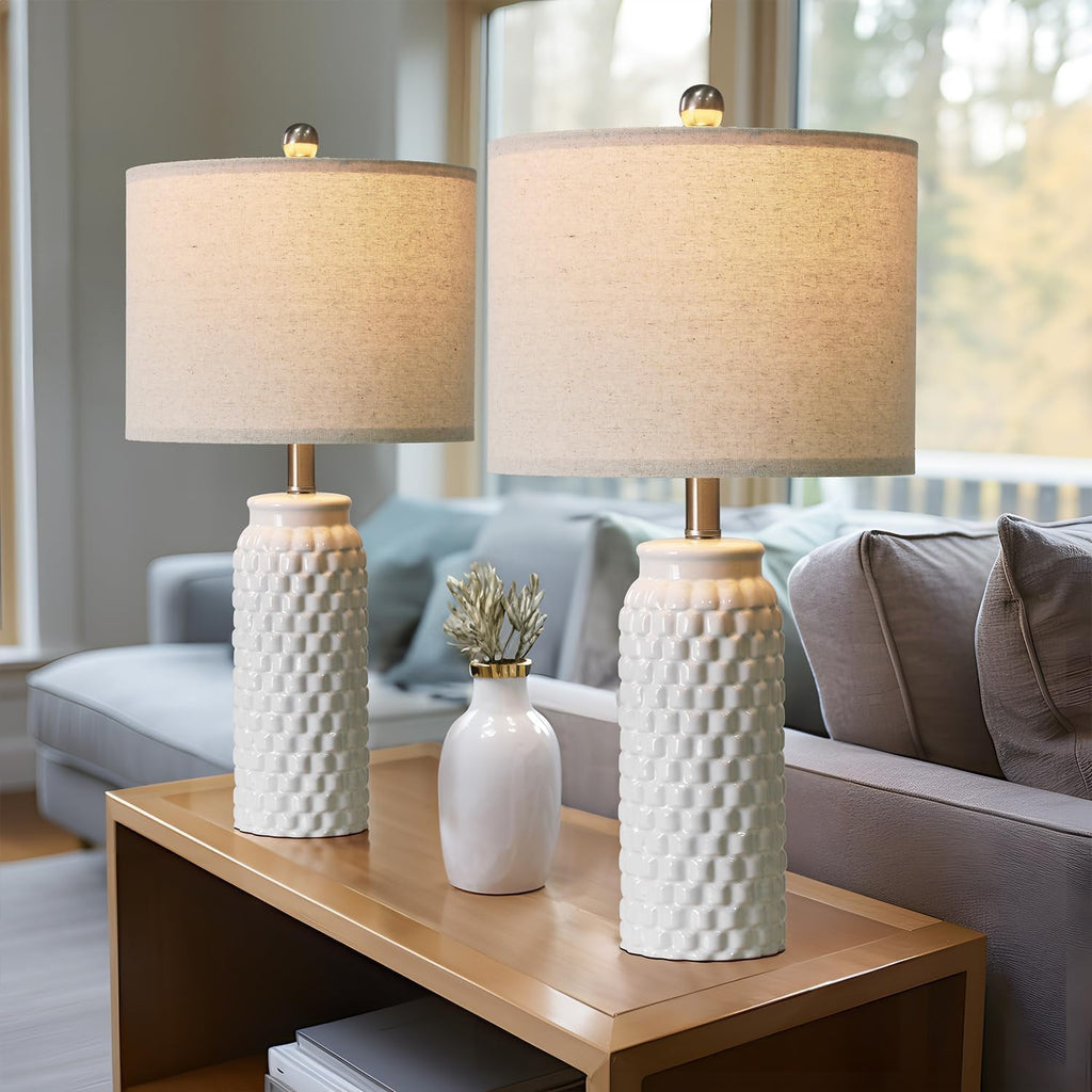 USumkky 20.5" Gold Modern Ceramic Bedside Lamp Set of 2 for Bedroom Decor Farmhouse Table Lamp for Living Room Office Dorm