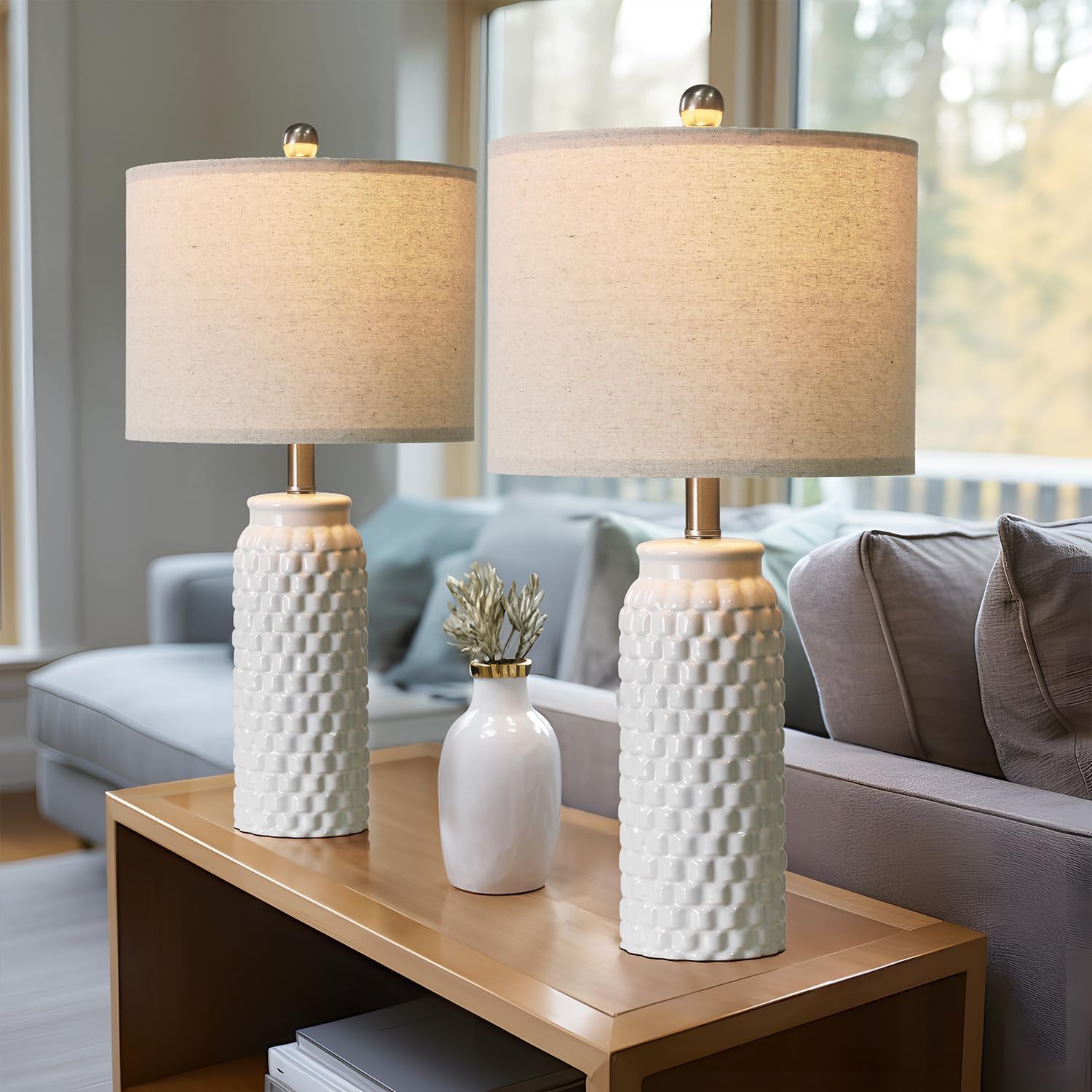 USumkky 20.5" Gold Modern Ceramic Bedside Lamp Set of 2 for Bedroom Decor Farmhouse Table Lamp for Living Room Office Dorm