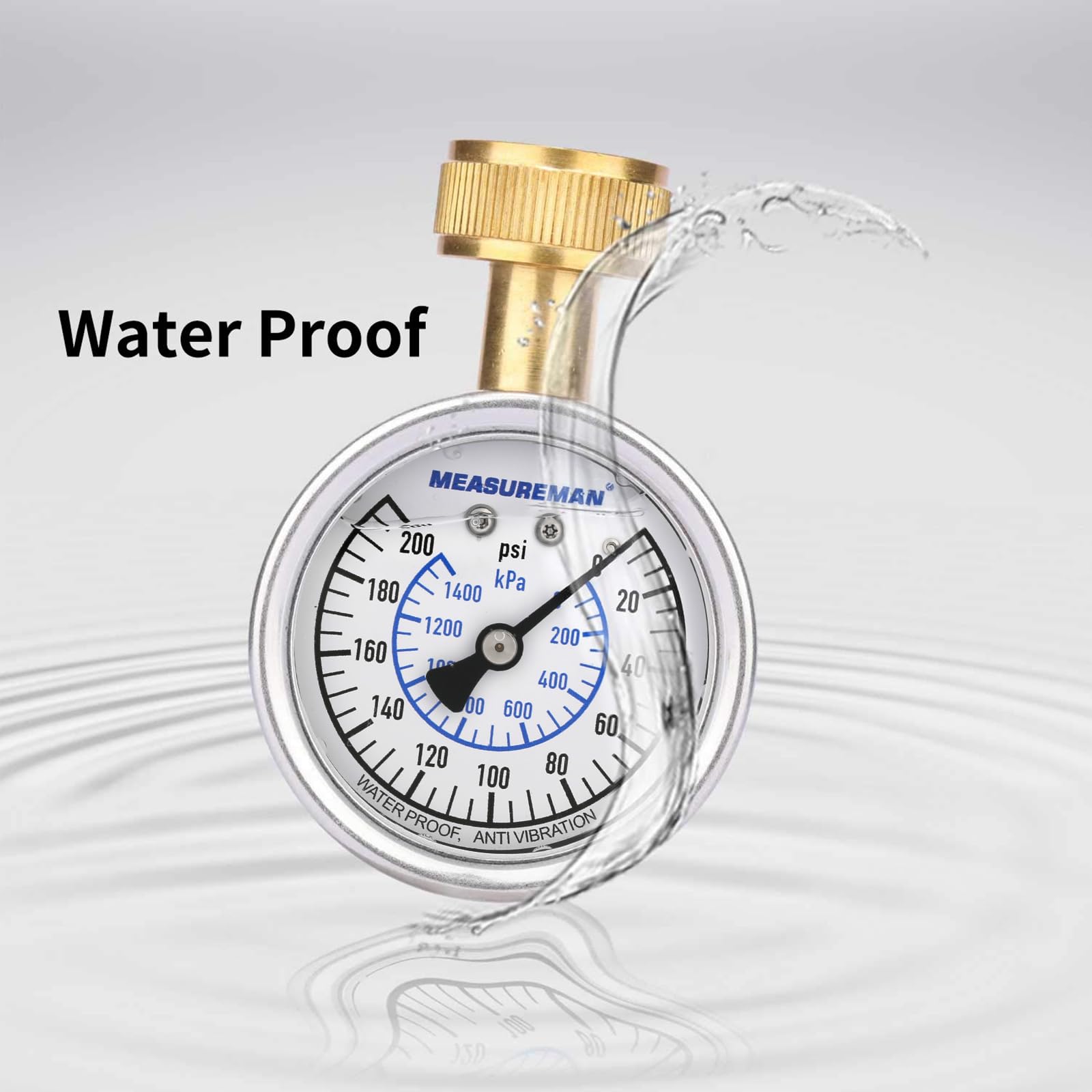 MEASUREMAN 2" Water Pressure Test Gauge, 3/4" Female Hose Thread, 0-200 psi/kpa with Maximum Pressure Memory (Pack of 2)
