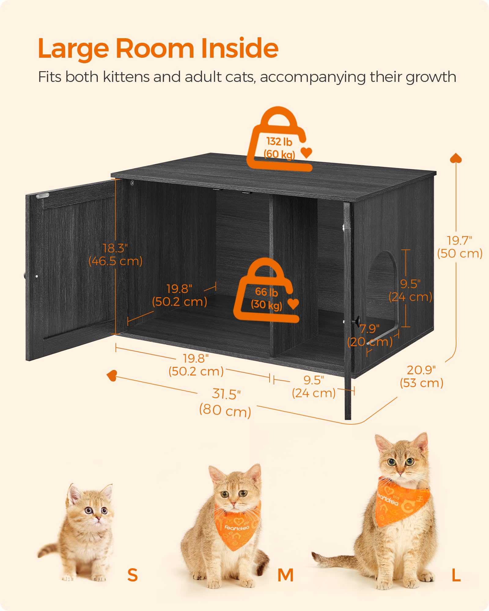 Feandrea Cat Litter Box Enclosure, Litter Box Furniture Hidden, Indoor Cat House, End Table, 27.6 x 19.7 x 19.7 Inches, Heather Greige UPCL022K01