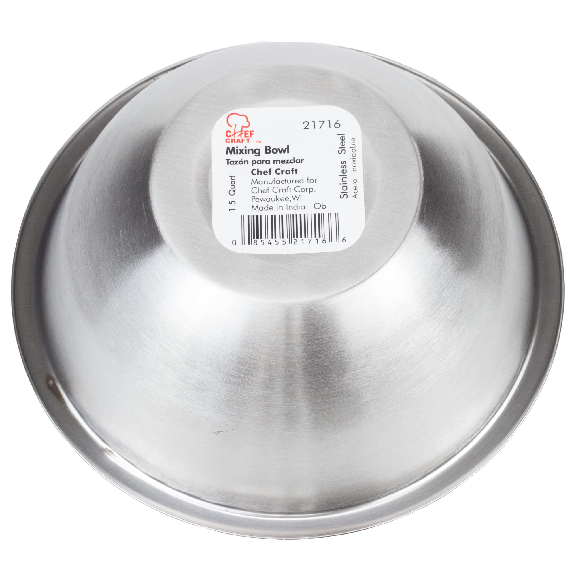 Chef Craft Brushed Mixing Bowl, 1.5-Quart, Stainless Steel