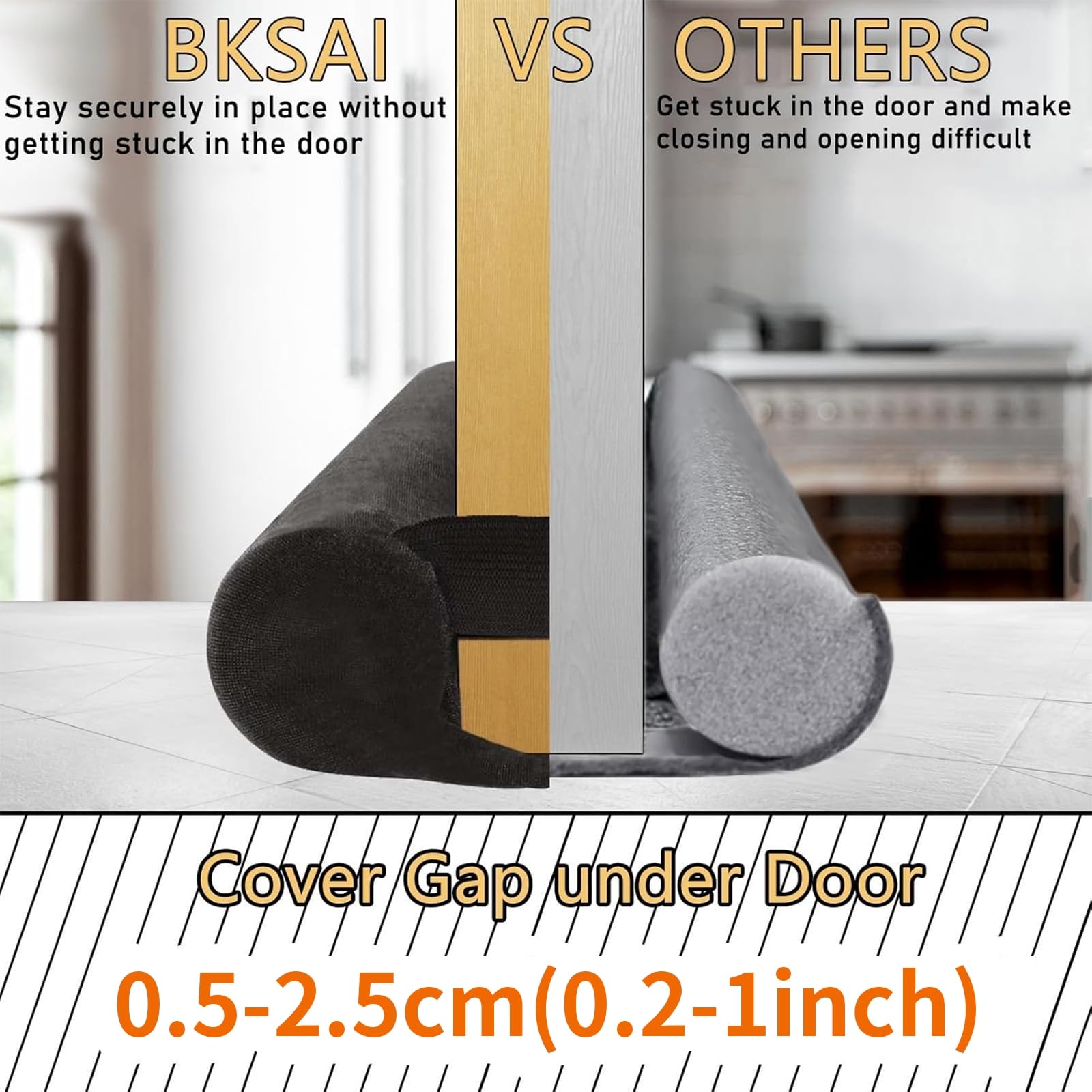 BKSAI Door Draft Stopper for Doors No Adhesive Draught Excluder Under Door Wind Blocker for Bottom of Door,Reduce Noise Draught Excluder Sweep Sound Proof (Beige 24-29IN / Distance Under The Door 1IN)