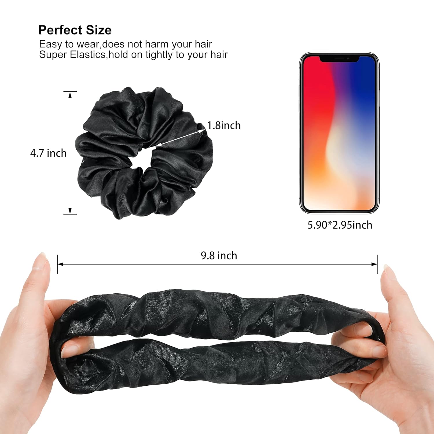 16 Scrunchies for Women - Satin Hair Ties and Bands, Big Ponytail Holders for Thick, Curly Hair, Cute No-Crease Pony Tails, No Damage
