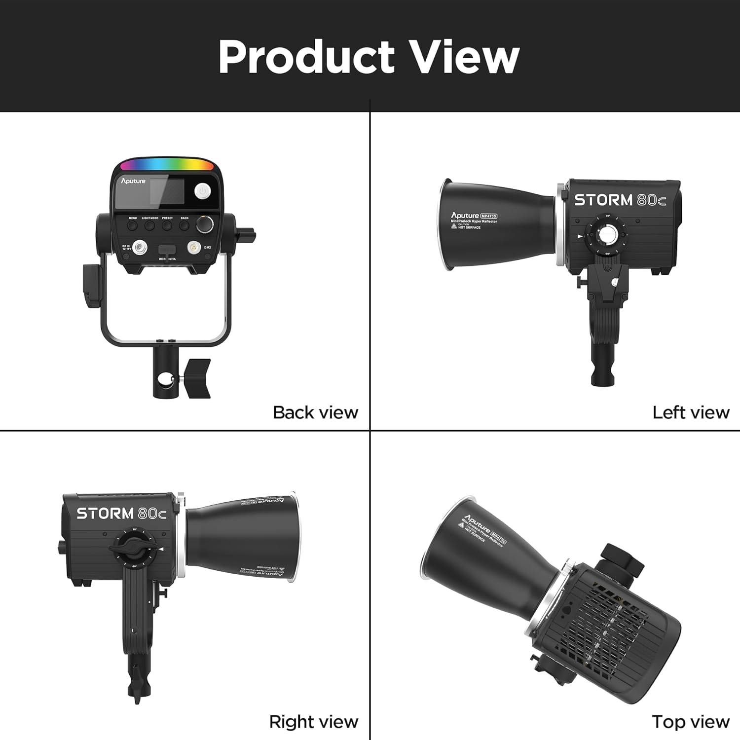 Aputure Storm 80c RGB LED Video Light, 80w Full-Color Point Source Fixture, 20,185Lux @1m, 1,800K-20,000K Advanced Diode Mixing, CRI≥97, IP65 Weatherproof, Sidus Link, DMX & LumenRadio Control