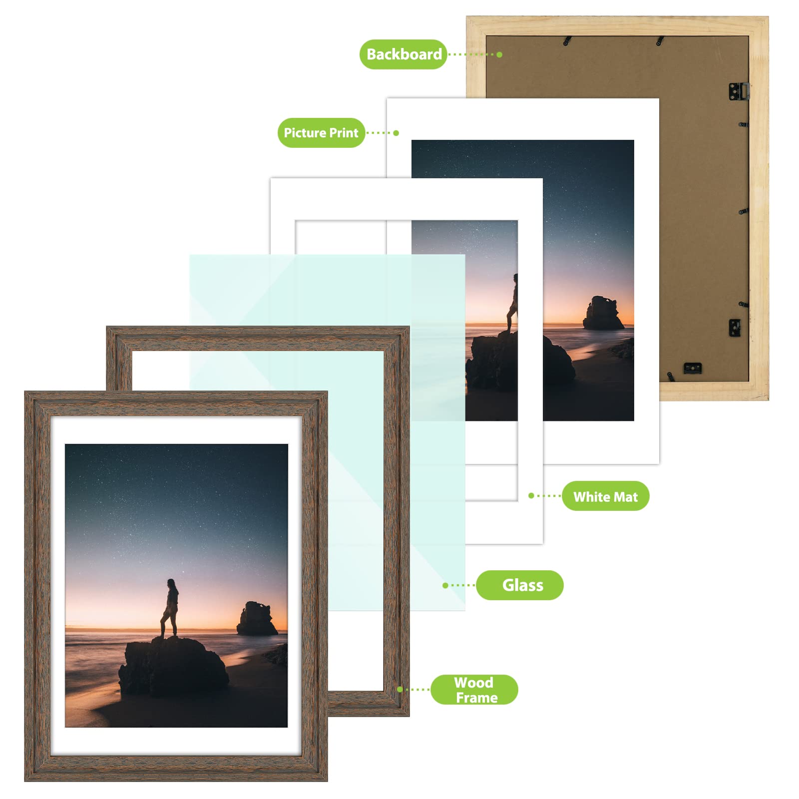 Golden State Art, 13x19 Picture Frame - Displays 11x17 Photo with Mat or 13x19 Without Mat, Wide Moulding Solid Wood Frame for Wall Display, Black