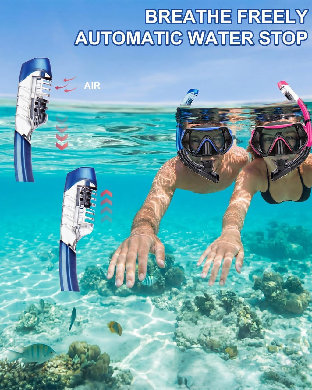 Snorkeling Gear for Adults, Dry Snorkel Mask Set, Scuba Diving Snorkle mask Set Adult, Panoramic Wide View Anti-Fog Dive mask, Swimming Diving Snorkeling Packages