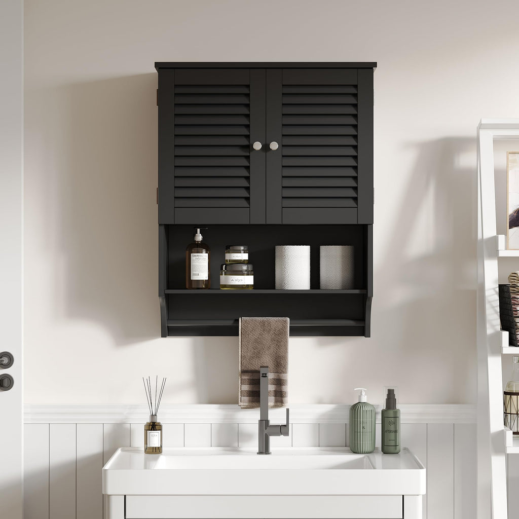 ChooChoo Bathroom Wall Cabinet, Medicine Cabinet, 2 Doors Over The Toilet Space Saver Storage Cabinet with Large Space, Black