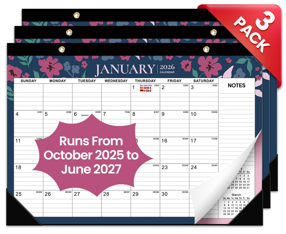 Desk Calendar 2026-2027, 21-Month Calendar Runs Until June 2027, Large 17" x 12" Monthly Desktop & Wall Calendar for Home & Office - Floral